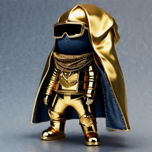 Brilliant Gold Diamond Maya Star（（Rosewood））Copper weapons, Burlap Cloak Mummy Hood Platinum Silk Cyberpunk Light Crossbow Space Station 1:60 miniature models, illustration, Side view, (Side view), Wear gold-rimmed reflective sunglasses, Carrying future weapons, very happy, Side view, whole body, 3d, (Black and white checkered glasses) octane rendering, perfect appearance, Collagen protein（（（denim）））