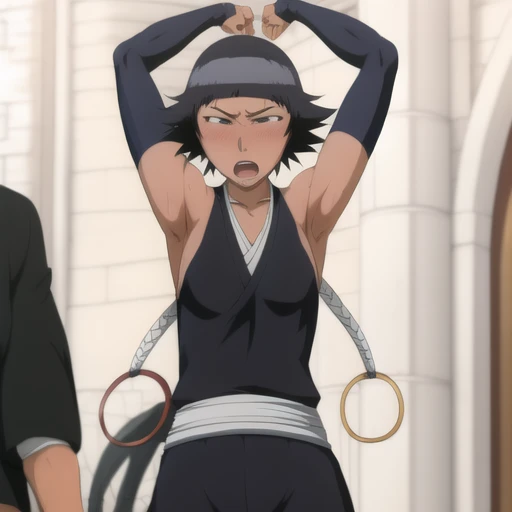 ( Animation screenshots:1.1),outdoor,photorealistic, 1 girl, alone, black hair, side breasts,eternal, short hair with long locks, japanese clothing, - Hip vents, no underwear,short hair, small breasts, (white eyes:1.1),No eyeballs, Also available in black, No headwear,low double braids,Face the audience, looking at the audience, tired, from below, (Show armpits:1.3), Sexy, Sweat dripping, More and more sweat,(ahegao), (Roll your eyes), naughty face, blush, open mouth, Sticking out tongue, saliva, sloppy person,Runny nose,skinny, raise arms, (arms above head:1.5)