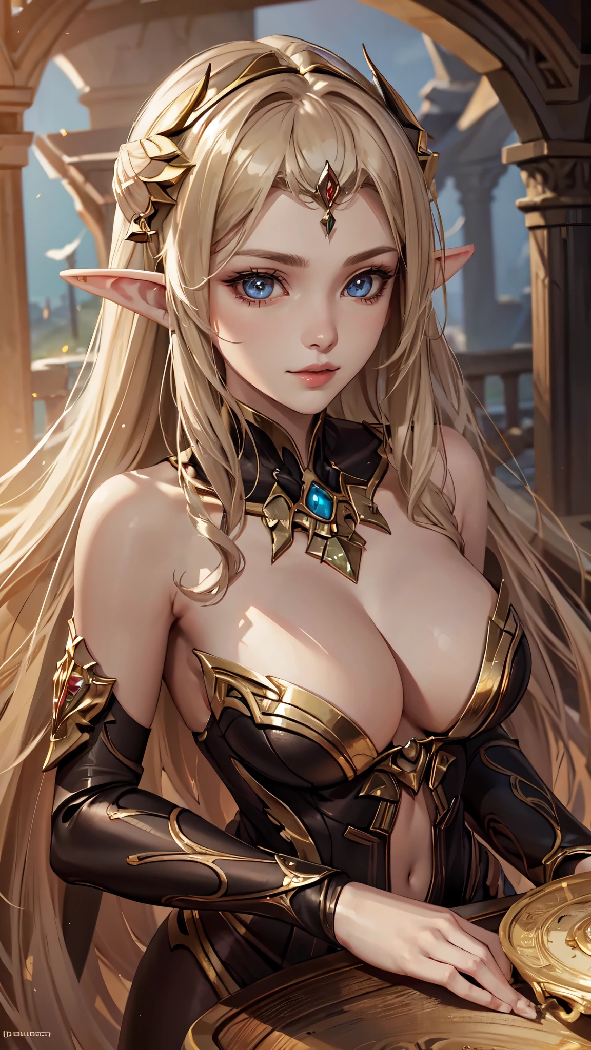 A beautiful, high-resolution masterpiece in 4k or 8k with the best quality and ultra-detailed features. The stunning depiction of an elf woman, showcasing her graceful elegance and mythical allure. Her eyes are intricately detailed, capturing every mesmerizing sparkle and hint of emotion. The artist has taken great care to render her face with remarkable precision, highlighting her delicate features and flawless complexion. The realism in the artwork is truly remarkable, as if the elf woman could step out of the canvas and come to life. The colors used in this piece are vivid and bright, enhancing the overall visual impact. Soft lighting bathes the scene, casting subtle shadows and adding a sense of ethereal beauty. This professional artwork showcases the talent of the artist, with every brushstroke and detail meticulously crafted. Enjoy the vibrant colors and immerse yourself in the enchanting world of the elf woman., detailed eyes, detailed face, half naked,