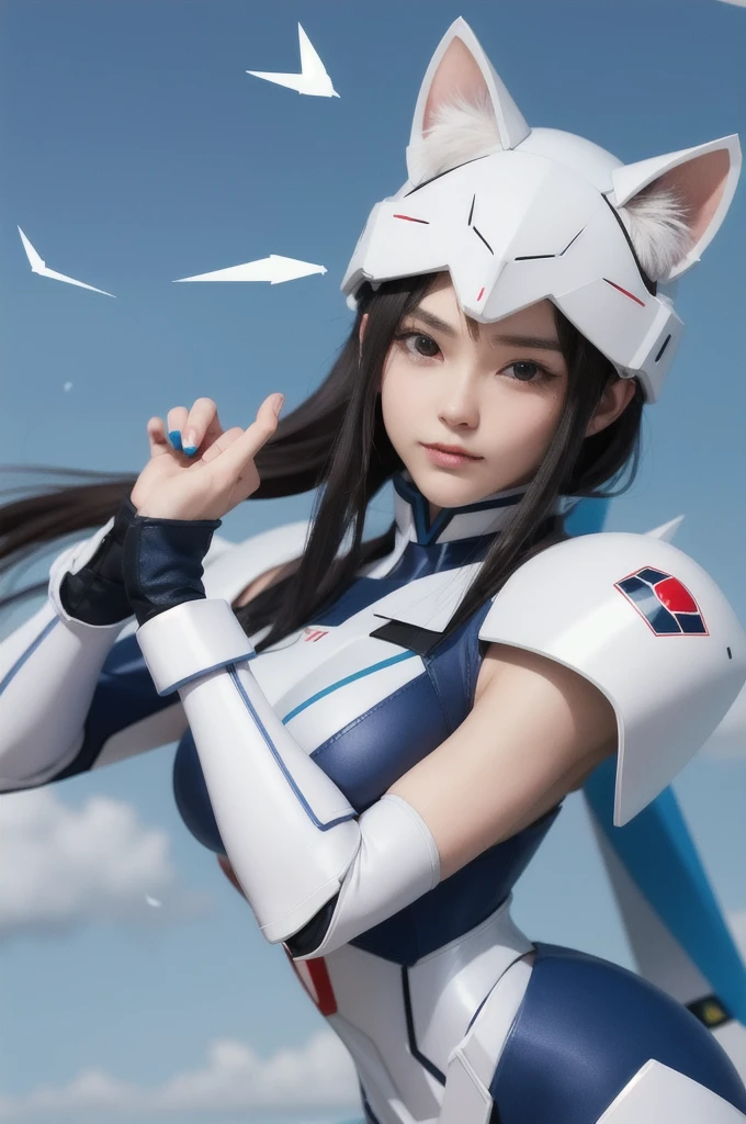 1 super cute kitten wearing origami Gundam armor,fur