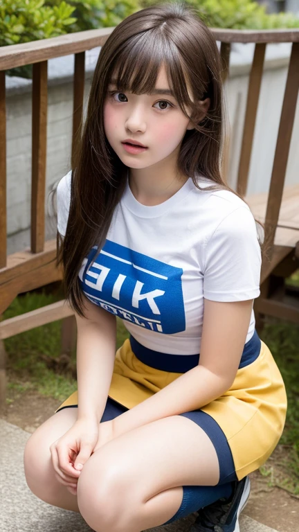 8K, RAW Photos, Highest quality, masterpiece:1.2), Very detailedな, Ultra-high resolution, (Realistic, Realistic:1.37), High-resolution RAW color photos, Professional photos, Very delicate and beautiful, Very detailed, 8K壁紙, (Beautiful and exquisite)、(Beautifully detailed face),Anatomically correct body shape, Natural light in the skirt, woman、Japanese、20-year-old, Long Black Hair、Black hair straight、 (A shy smile:1.3), Fine and beautiful skin、Skin Texture、 (Slim waist:1.2)、(E-cup bust:1.21), (T-Shirts,mini skirt,Panty shot:1.25),Are standing,Sharp focus、The background is a realistic cityscape
