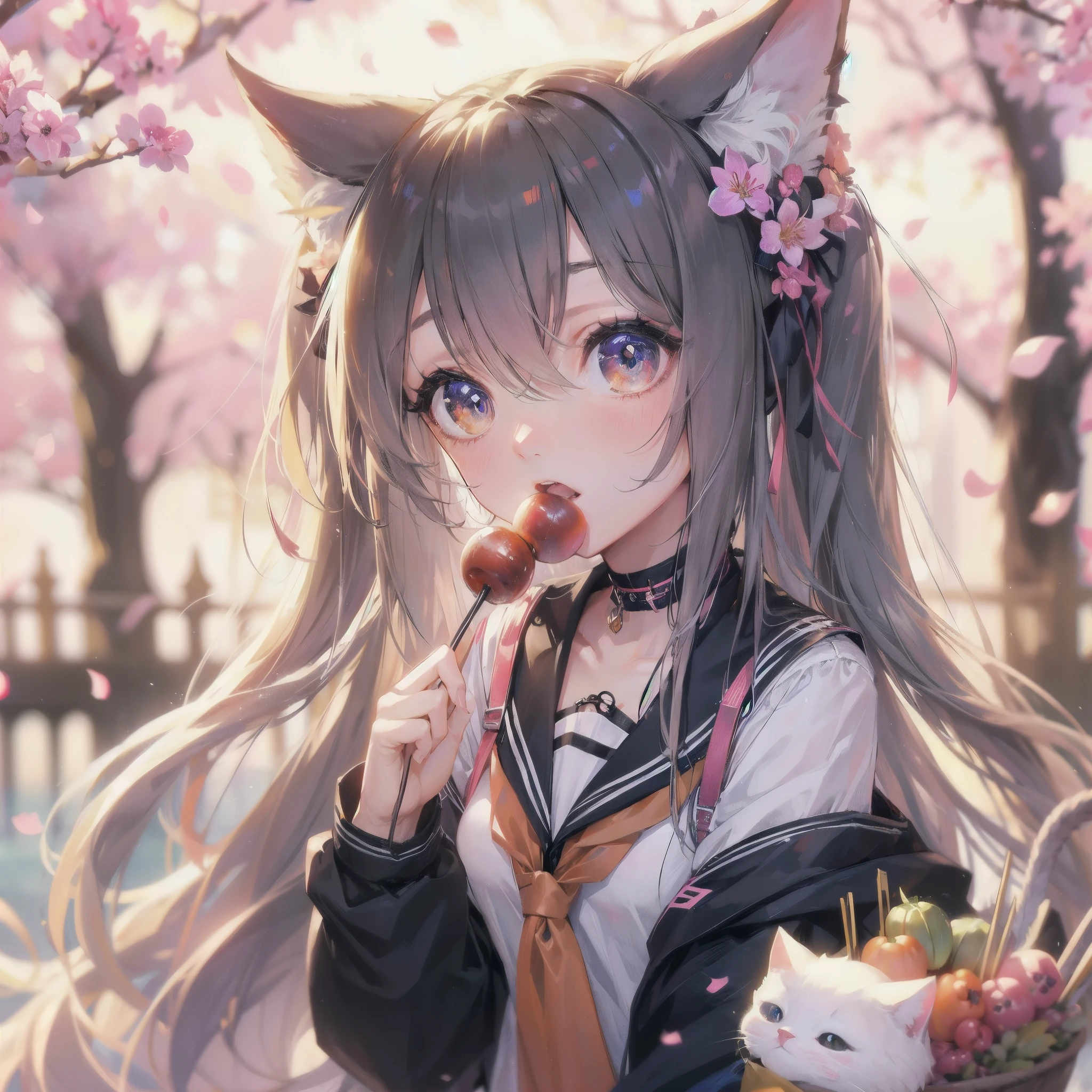 high quality,hd,16k,sharp line,1girl,fantasy,cat ears cat tail,beautiful hair ,cute face, large breasts ,nice legs,,focus girl,detailed beautiful face,detailed clothes,beautiful eyes,sexy,dynamic angle