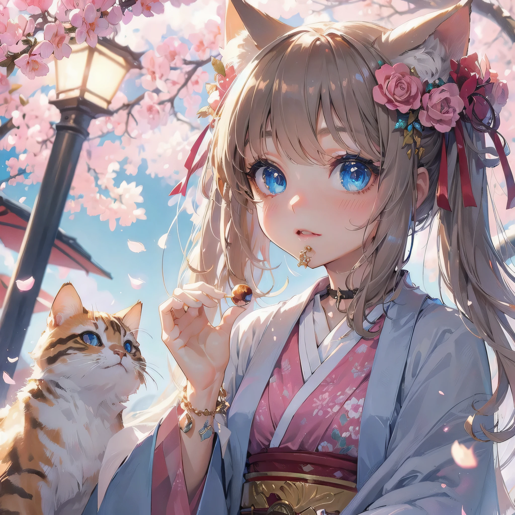 high quality,hd,16k,sharp line,1girl,fantasy,cat ears cat tail,beautiful hair ,cute face, large breasts ,nice legs,,focus girl,detailed beautiful face,detailed clothes,beautiful eyes,sexy,dynamic angle