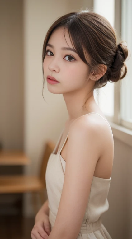 (masterpiece:1.5)、Completely naked、(realistic:1.5)、(highest quality:1.4、8K、Raw photo)、Full body nude、Overall picture、beautiful genital-shaped splits Ultra high resolution、professional lighting、perfect dynamic composition、indoors、 chromatic aberration、(Bokeh:1.1)、 Frank、Sophisticated、Charm、surreal、golden ratio、 (1 girl)、slender girl、繊細でCharm女の子、cute woman:1.4、 serious expression、looking at the viewer、 light brown hair、shining hair、random cute hairstyle、 real looking skin、 close your mouth、fine eyes、double eyelid、thin arms、