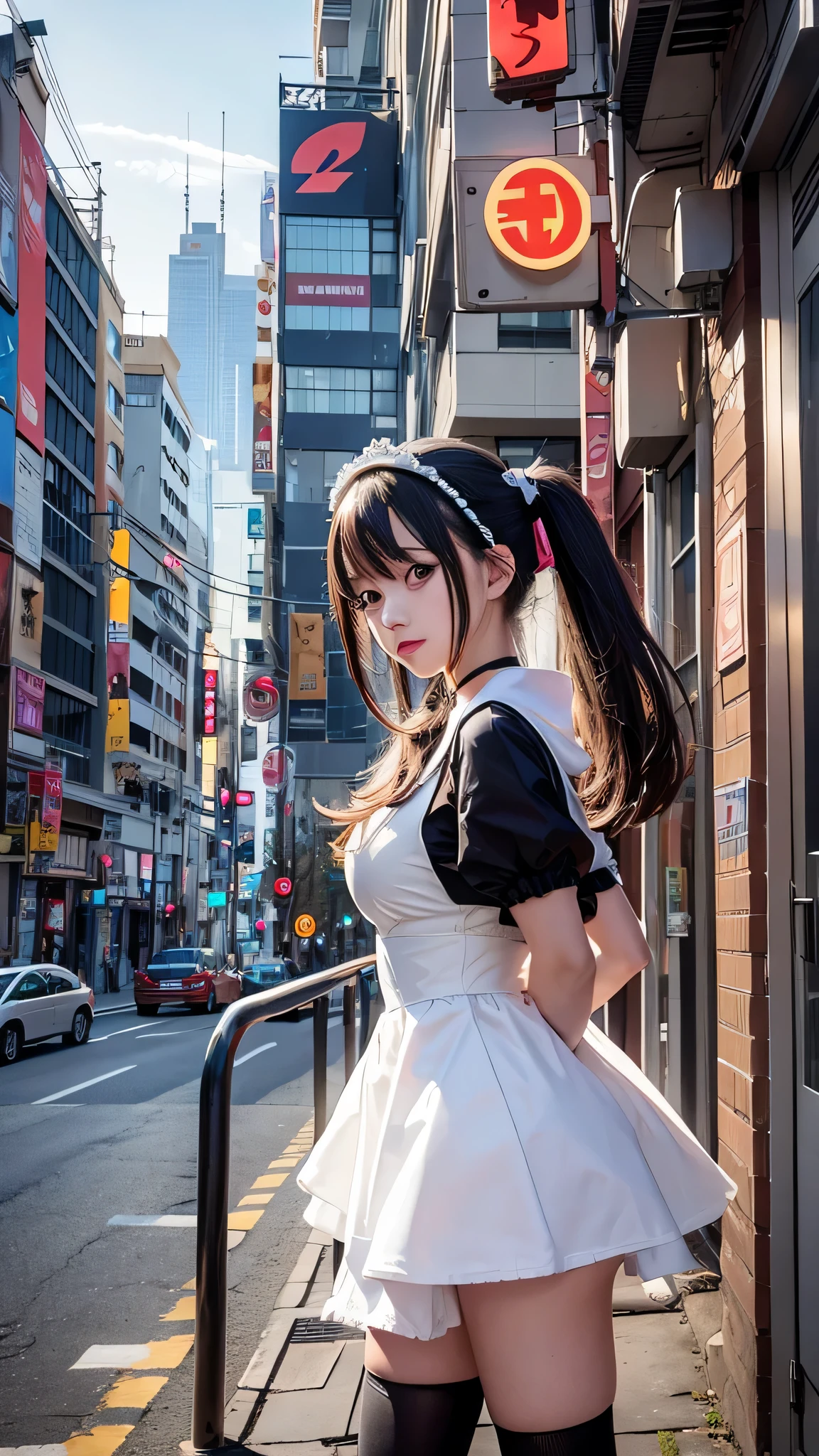 Anime girl wearing a dress and headband standing in front of a building, digital cyberpunk anime art, Digital Cyberpunk - Anime Art, anime cyberpunk art, cyberpunk anime girl, cyberpunk anime girl mech, anime style 4k, Best Anime 4K Kona-chan Wallpaper, cyber high school girl, cyberpunk anime art, portrait anime space cadet girl, future anime girl, dreamy cyberpunk girl