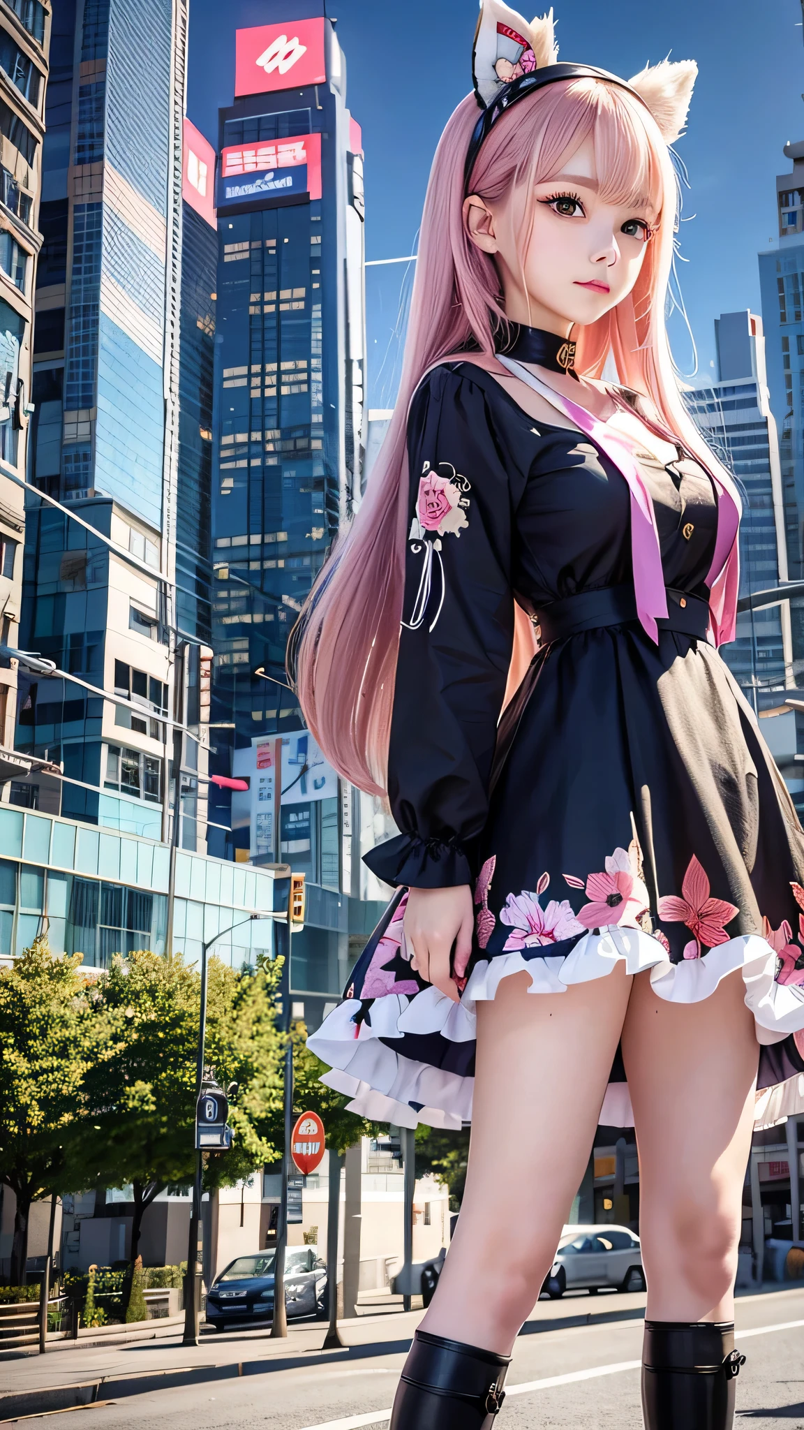 Anime girl wearing a dress and headband standing in front of a building, digital cyberpunk anime art, Digital Cyberpunk - Anime Art, anime cyberpunk art, cyberpunk anime girl, cyberpunk anime girl mech, anime style 4k, Best Anime 4K Kona-chan Wallpaper, cyber high school girl, cyberpunk anime art, portrait anime space cadet girl, future anime girl, dreamy cyberpunk girl