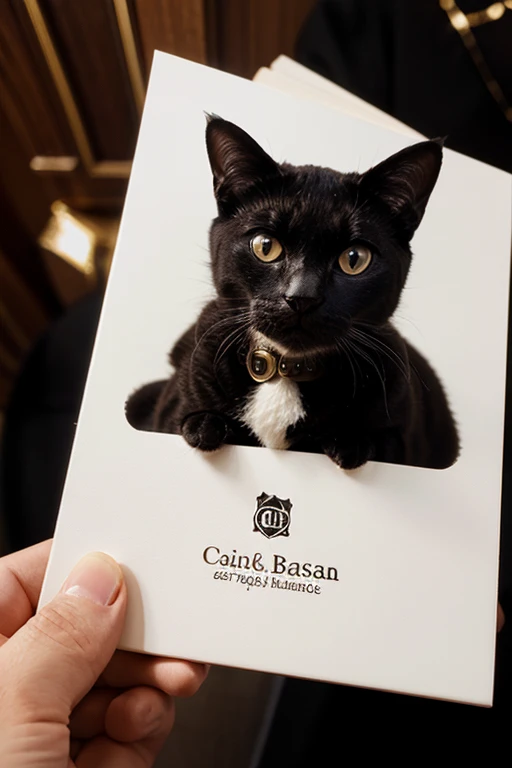 luxury business card with a cat holding