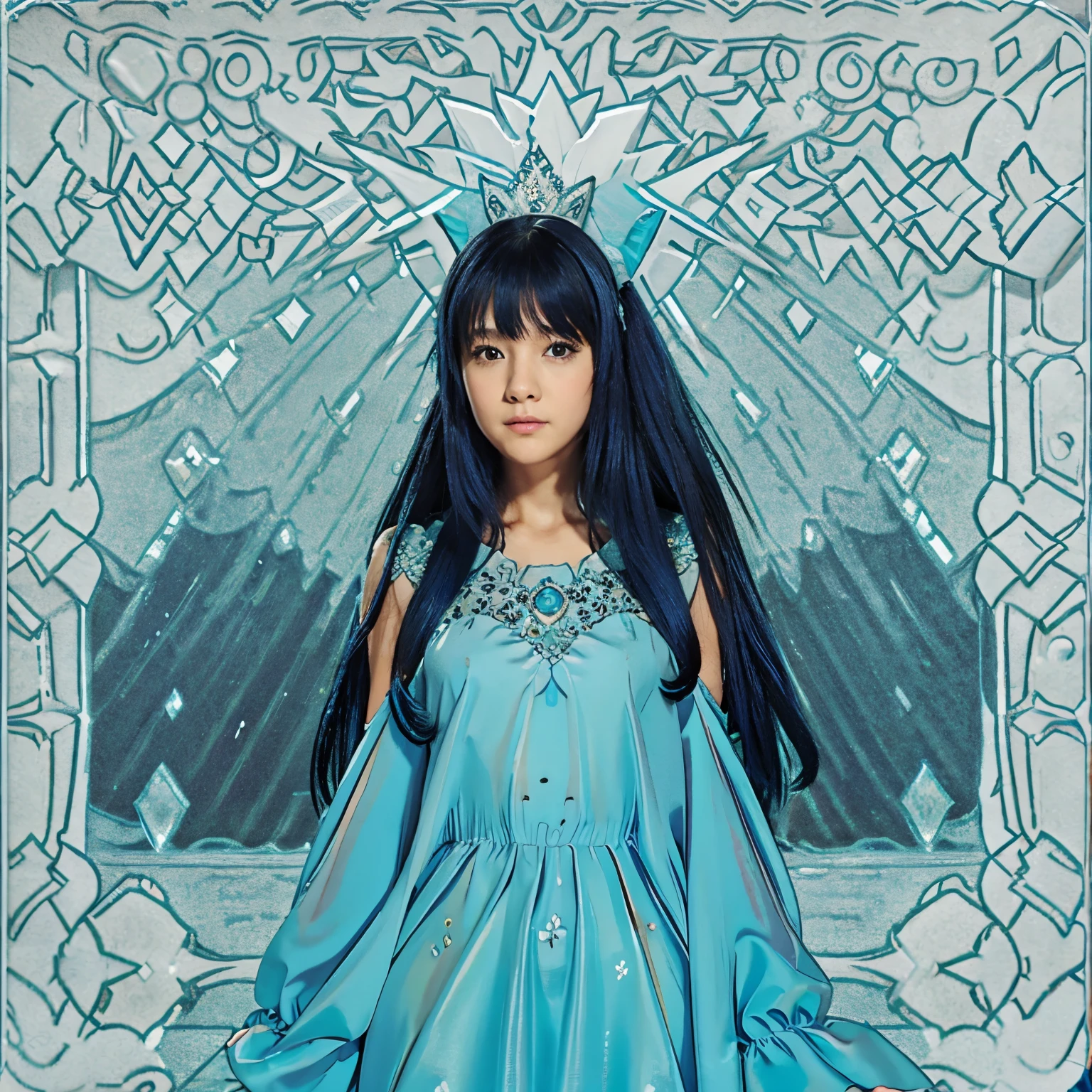 Girls blue princess dress long hair anime