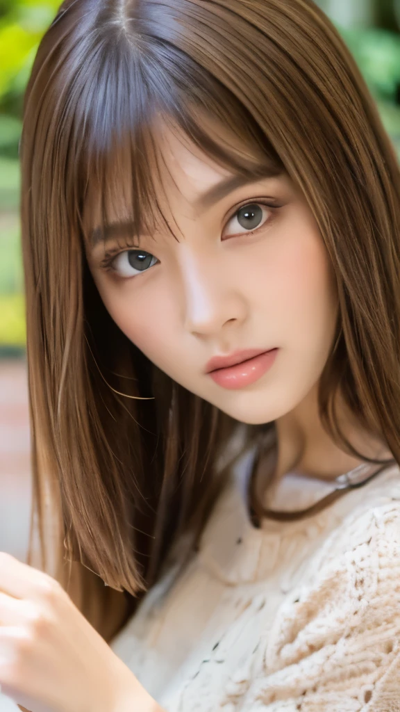 Best quality, 8k,  ,Masterpiece :1.3)), facing viewer,((full body1.2)) ,pretty woman, wide shot ,1girl, , selfie   , Bedroom ,, , brown hair  , bangs,ultra-detailed face, highly detailed lips, detailed eyes, double eyelid