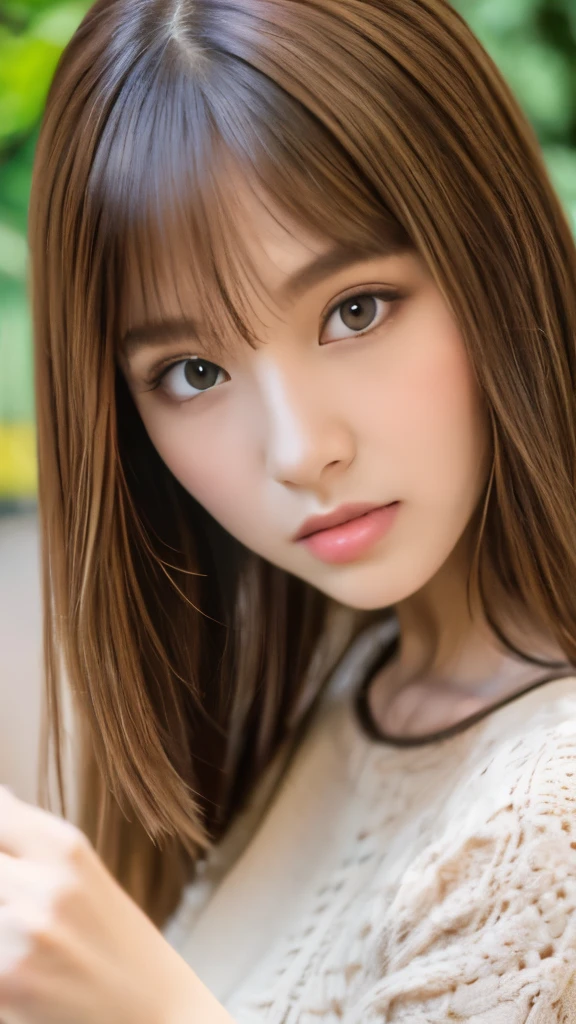 Best quality, 8k,  ,Masterpiece :1.3)), facing viewer,((full body1.2)) ,pretty woman, wide shot ,1girl, , selfie   , Bedroom ,, , brown hair  , bangs,ultra-detailed face, highly detailed lips, detailed eyes, double eyelid