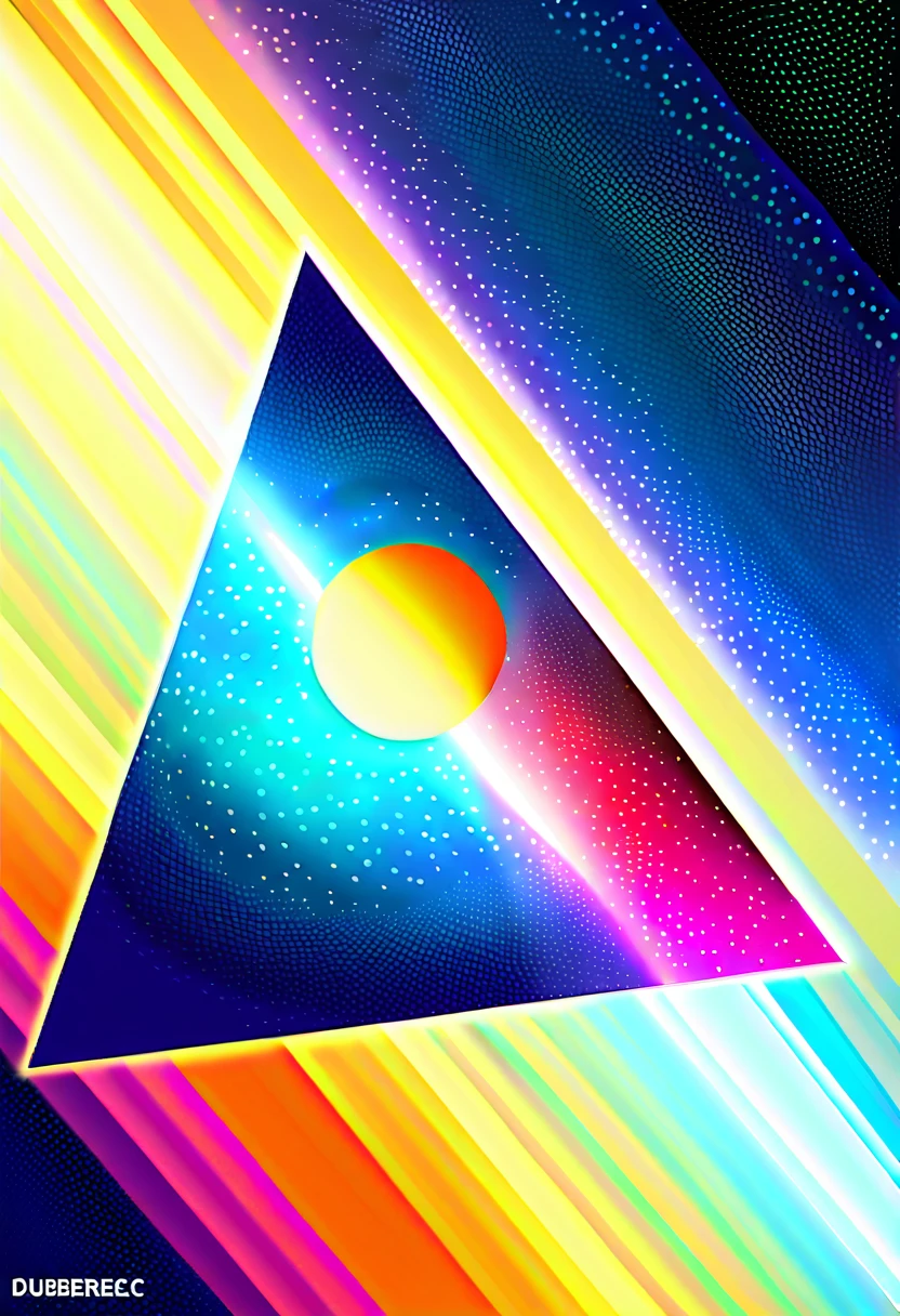 Giant triangle cybernetics,Magnificent cosmic starry sky background,Intricate illustration in surreal art style,surreal dream,Dubrec style,Transparent geometric shape close-up,(multiple exposure:1.8),