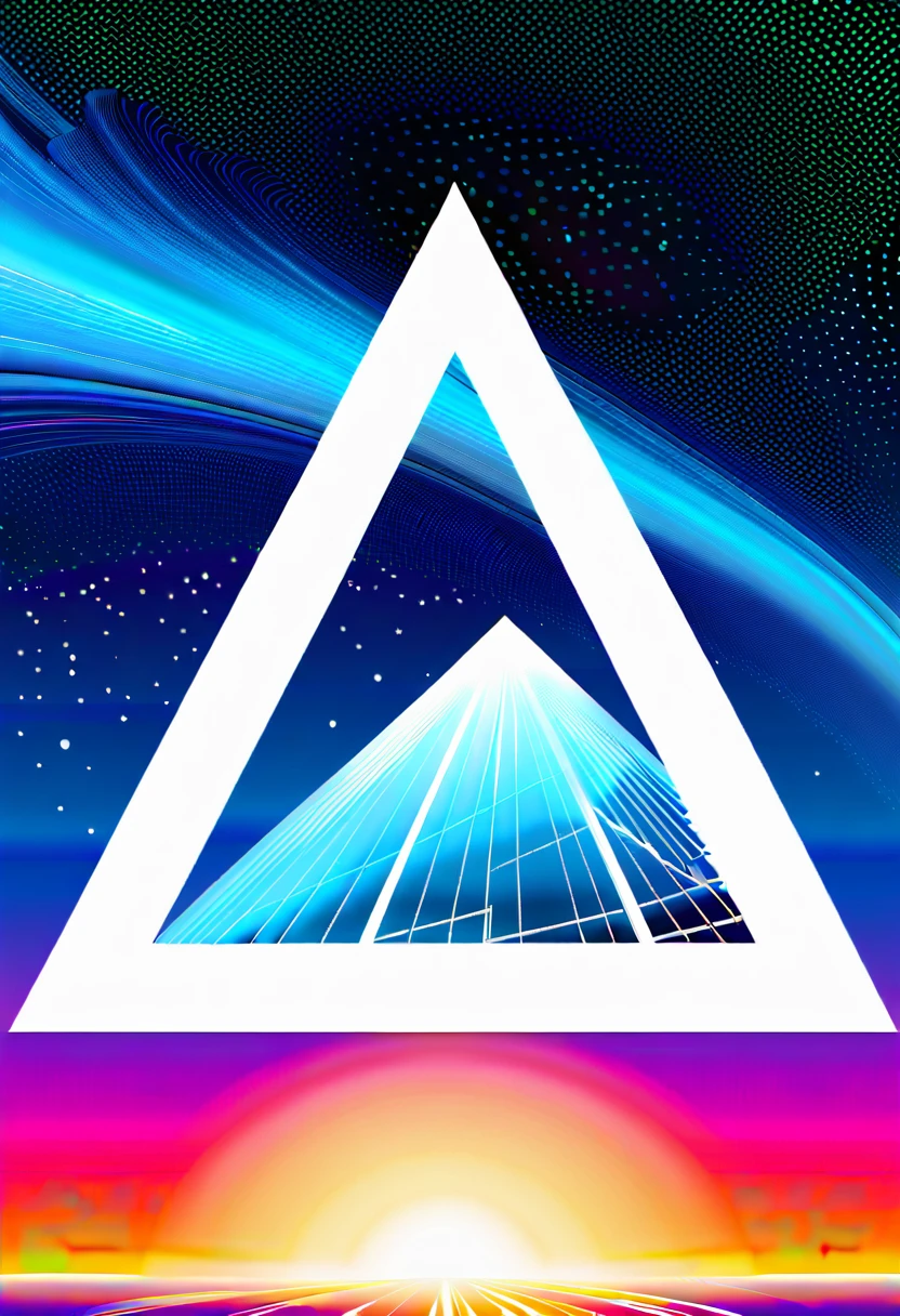 Giant triangle cybernetics，Magnificent cosmic starry sky background，Intricate illustration in surreal art style，surreal dream，Dubrec style，Transparent geometric shape close-up，（multiple exposure：1.8），