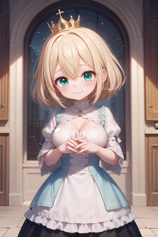 Extremely detailed, disorganized, ultra high resolution, Super detailed, highest quality,
1 girl, alone, nice hands, perfect hands,
break
princess, princess dress with lots of frills, tears in hair,
Smile, smile, closed mouth,
Are standing, cuteポーズ,
45 cents, cowboy shot,
break
slender, cute, perfectly symmetrical face, 超cute girl, 超cute face, highly detailed eyes, Super detailedな髪, 超cute, super beautiful,
break
(fantasy world, at the castle), Depth of the bounds written,
medium big breasts,
break
blonde hair, medium hair, messy hair, green eyes, hair between eyes
