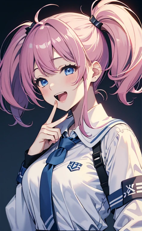 (​masterpiece、top-quality、8k size wallpaper、offcial art)、(face focus:1.6,portrait,upper body:1.6)、(1girl),(very loud laugh,Open mouth:1.3),(closed eyes),cute face,blue eyes、twintails、
,(stand),
,(sexy body),(school uniform),(long fluorescence pink hair1.3), (small breasts)、
、fluorescence、classroom,JK、