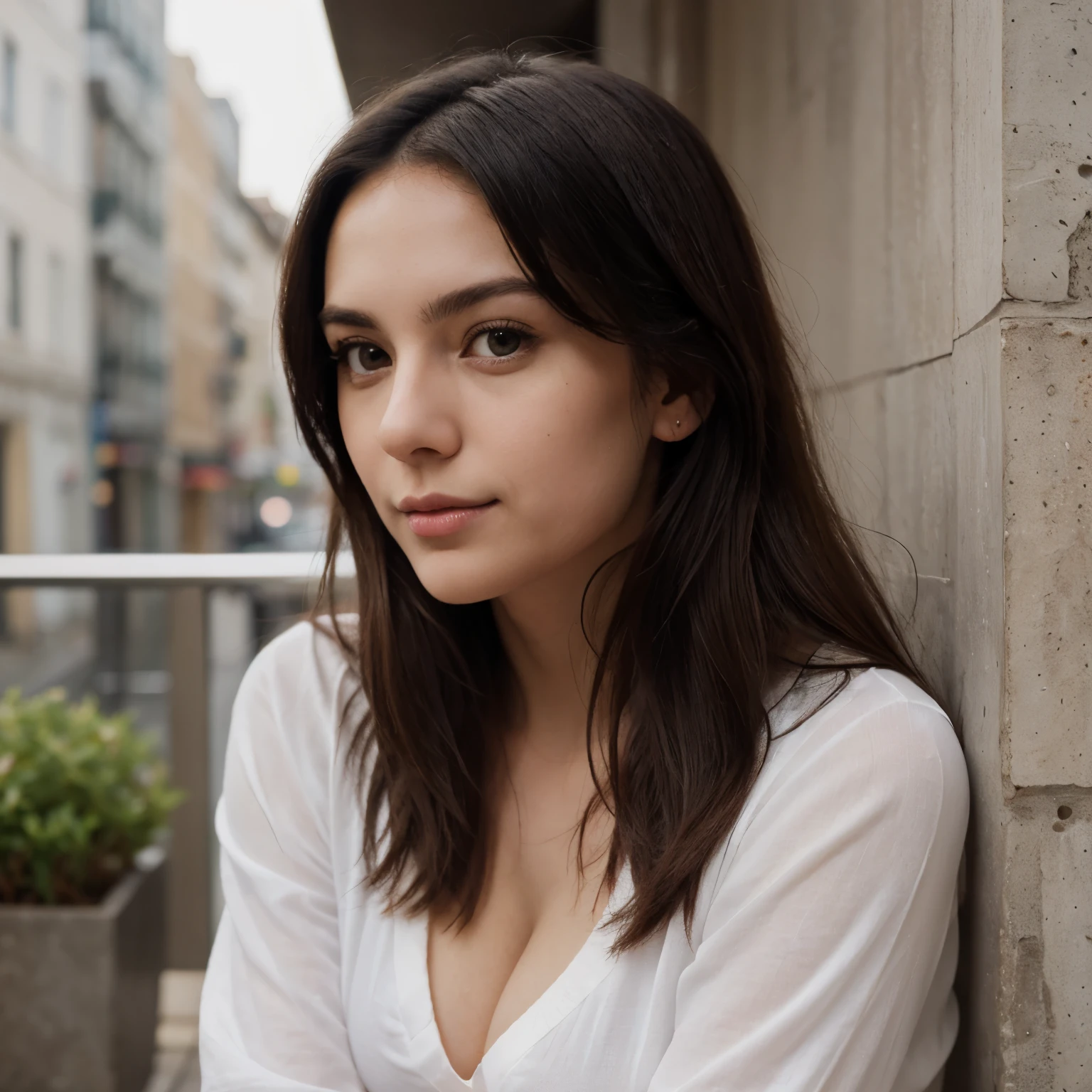 Masutepiece、highest qualityr、high resolusion、Eleonora Pavinato, 23 years old, Younger headshot, looking cute, cute pose, Beautiful busty girl, Black long hair, wearing casual clothing, in the city