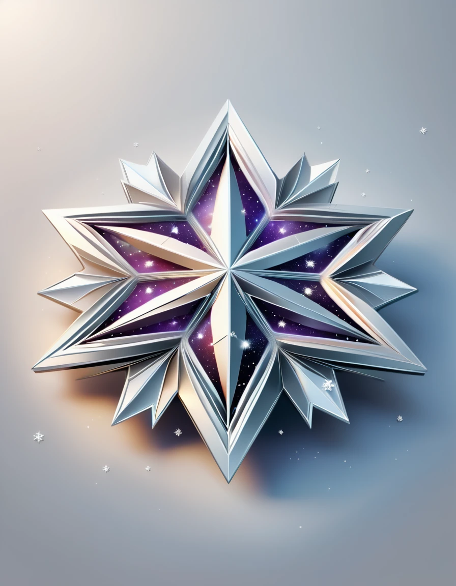 Futuristic six-pointed star huge geometric design as the main body,Isometric galaxy graphic design artwork, Vector flat design basket color silver tone,Bright clear simple background white winter snow magic field,
Highly detailed and clean, vector image, Realistic Masterpiece Isometric, Vibrant vector silver texture.The contrast between light and shadow is obvious.High quality intricate details, super detailed, surreal, Ultra high definition master works