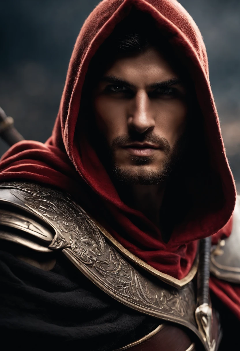 image of a man in a hood holding a sword, greek warrior, greek spartan , assassin's creed, assassins creed, the greek god, greek , assasin, pharaoh,accurate to greek tradition,white skin man greek prince, greek god, greek clothing, assassin, greek clothes