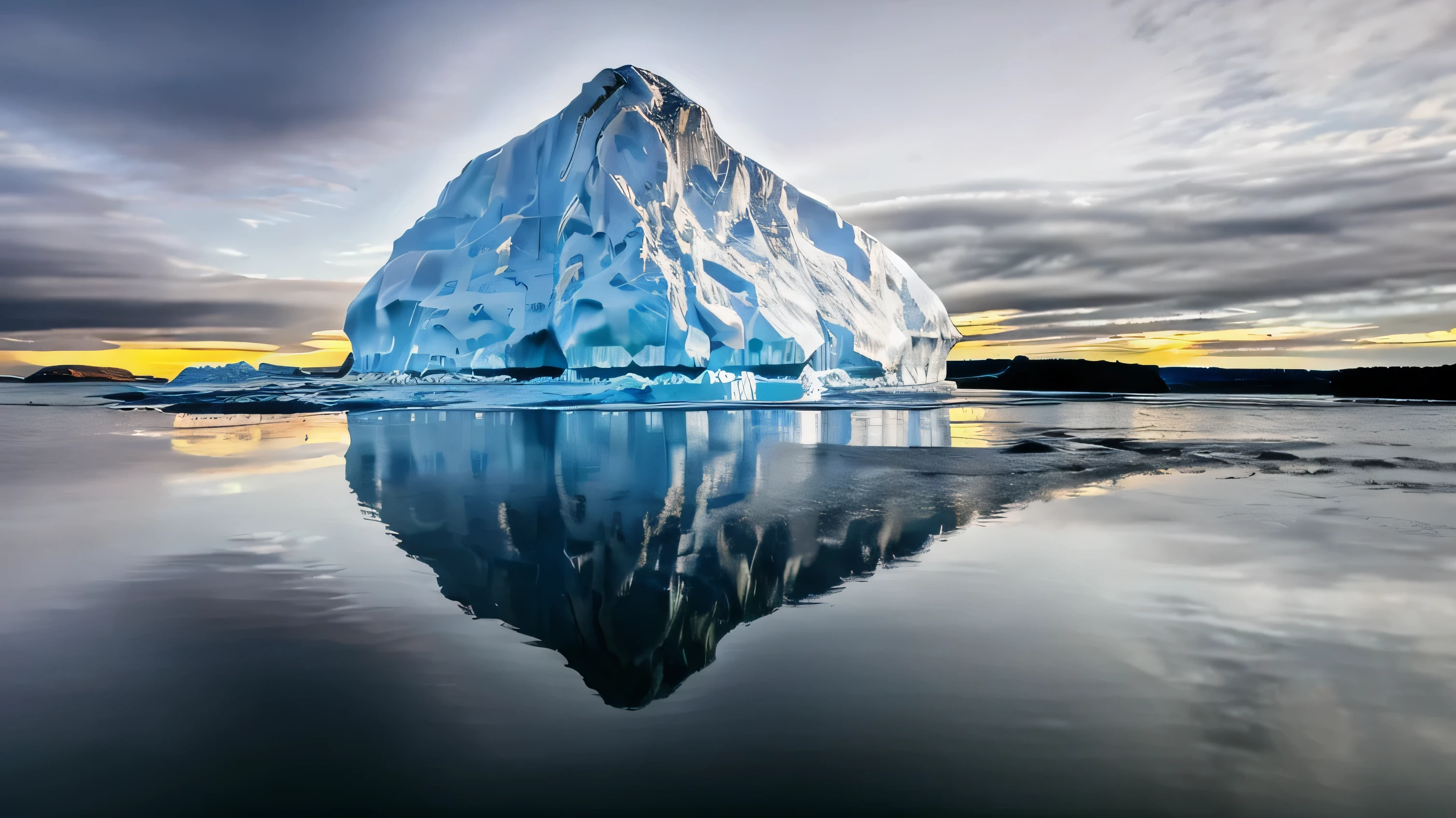 Iceberg Reflection, weather rain, 8k uh, Digital single-lens reflex camera, soft lighting, high quality, film grain, Fujifilm XT3  