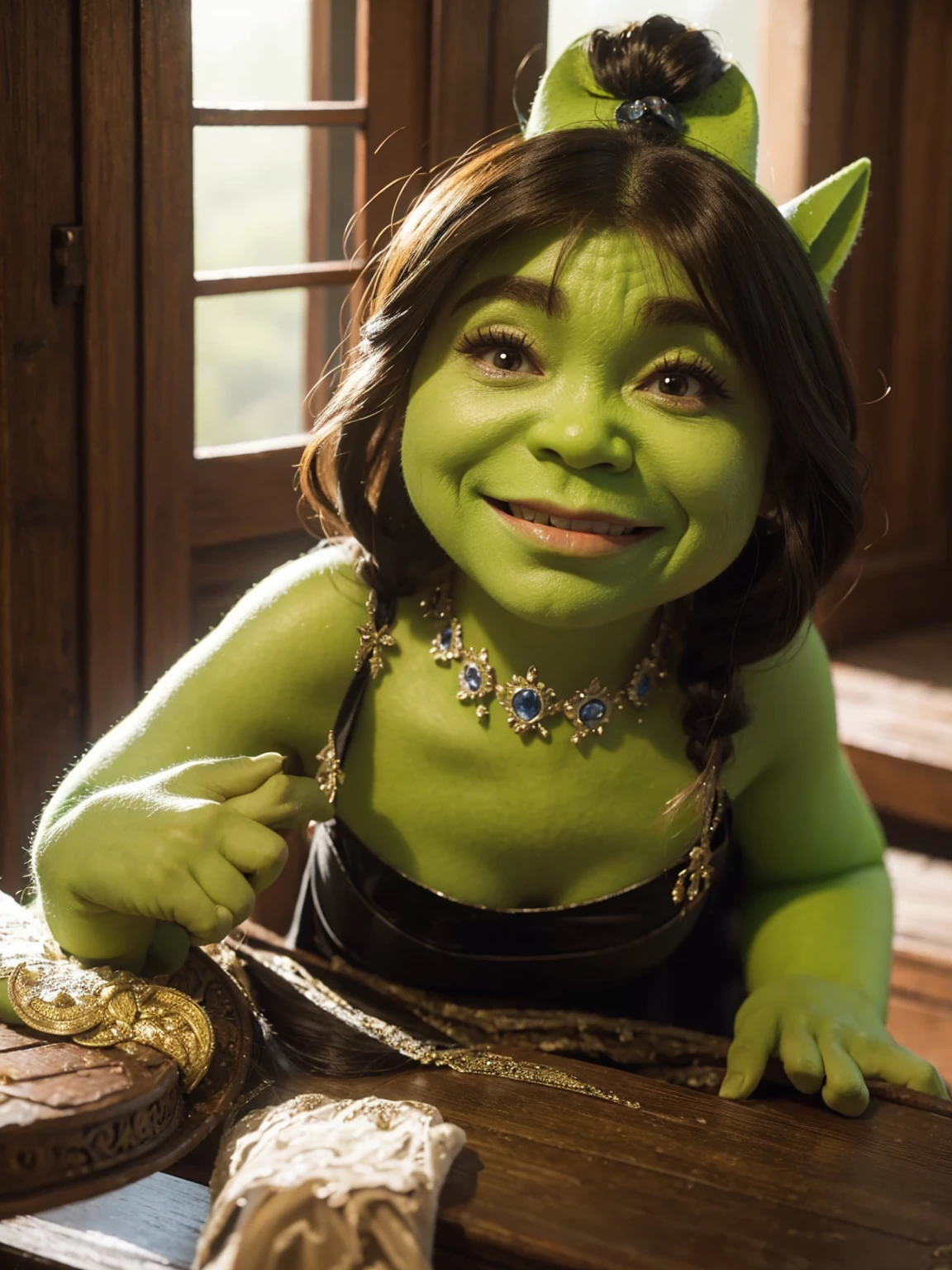 Princess Fiona in a dress from the movie Shrek
