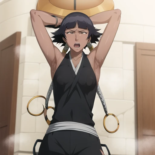 ( Animation screenshots:1.1),outdoor, Nipple Exposed, 1 girl, alone, black hair, side breasts,eternal, short hair with long locks, japanese clothing, - Hip vents, no underwear,short hair, small breasts, (white eyes:1.1),No eyeballs, Also available in black, No headwear,low double braids,Face the audience, looking at the audience, tired, from below, (Show armpits:1.1), ((Armpit:1.2)), Sexy, Sweat dripping, More and more sweat,(ahegao), (Roll your eyes), naughty face, blush, open mouth, Sticking out tongue, saliva, sloppy person,Runny nose,skinny, raise arms, (arms above head:1.5)