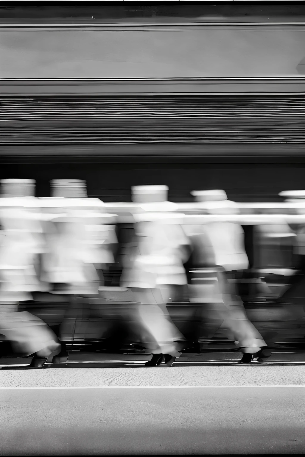 Shuttling crowds，Black and white film，Negative，motion blur