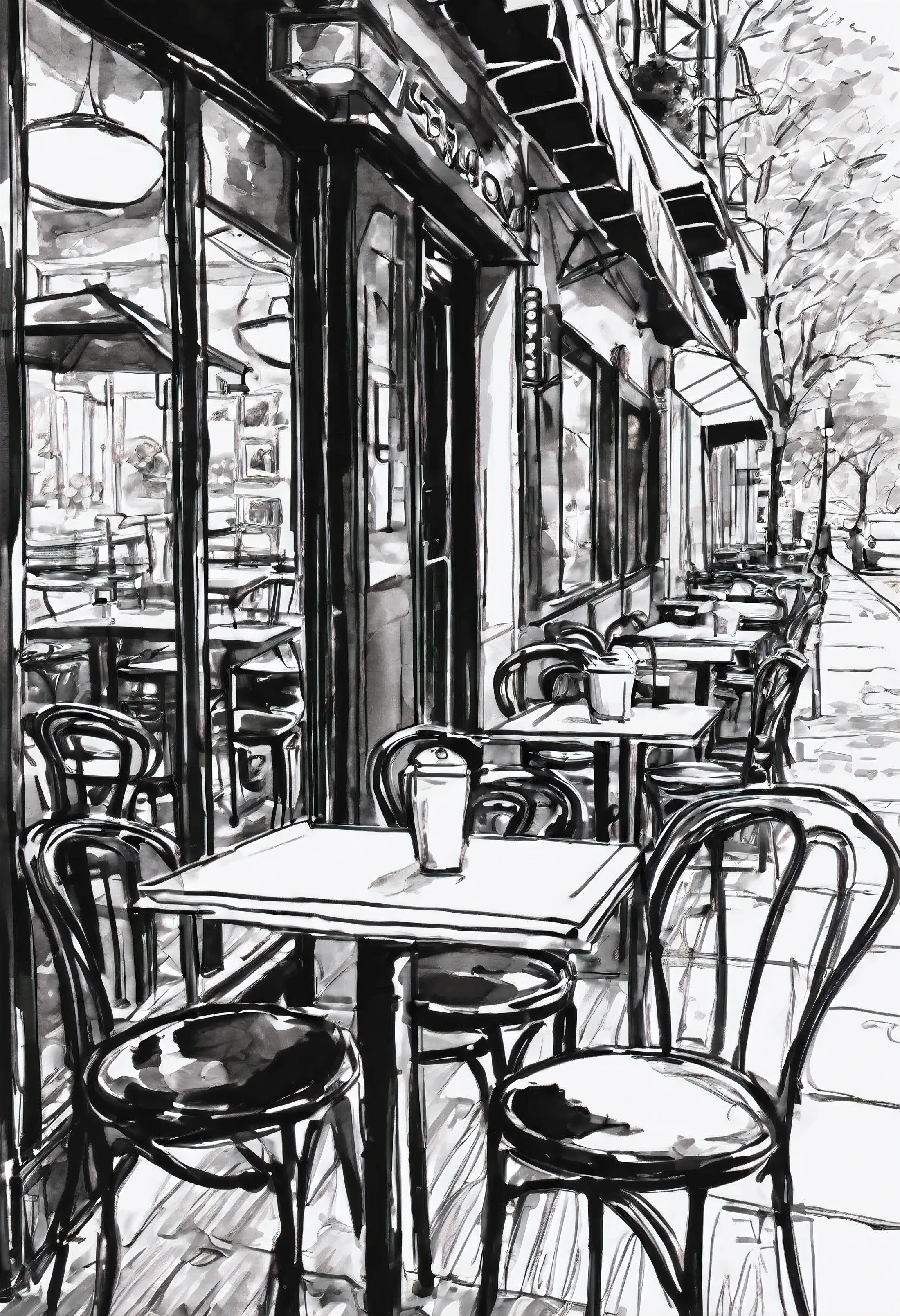 sitting in a cafe,Sitting alone in a café, In a bright cafe, In a café on the sidewalk, Sketch, at the coffee shop, , at the coffee shopコーヒーを楽しむ, Fresh, artistic ,