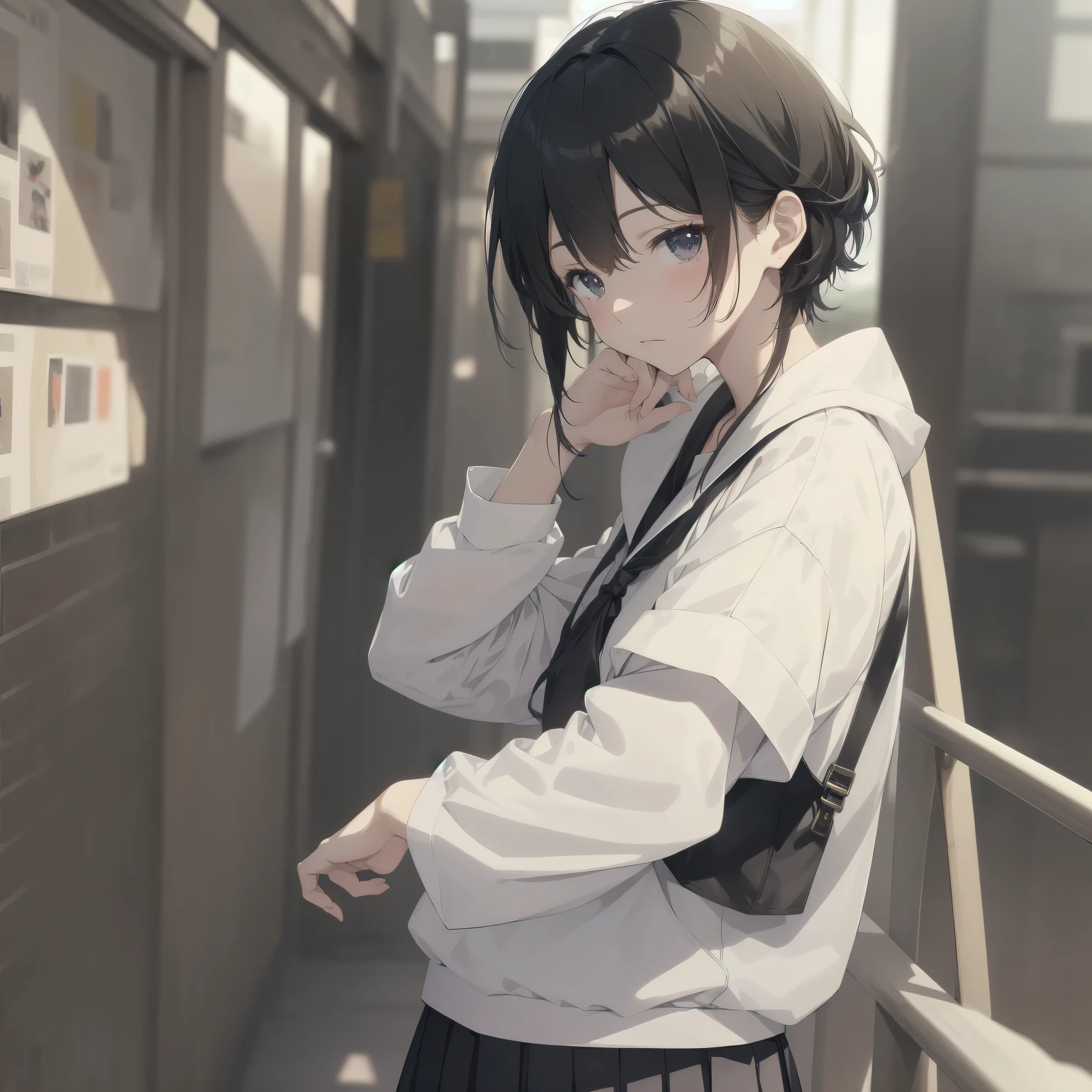 ultra-absurdres-Top quality by artist God, ultra-detailed, high resolution, anime moe artstyle, best anime 8k konachan wallpaper, pixiv contest winner, perfect anatomy,break, 1girl, (Please draw a girl walking sleepily to school alone. )break,(Solo,little female, 13-year-old:1.3),Full limbs, complete fingers,a junior high school student, Attractiveness of immature bodies, (very short hair), short cut, flat chest, , small butt, small black eyes, beautiful detailed eyes, well-proportioned iris and pupils, expressive eyes, highres detailed hair, soft expression, school_uniform, white shirt, pleated skirt,(Detailed Lighting), (Detailed background), in the School commute route. break,super detailed skin, Best cinematic lighting powered by famous artist, 8k,beauty illustration,photoshop_(medium),very aesthetic,break,((artist:asutora )), artist:akinashi yuu ,artist:oyari ashito ,artist:kantoku ,
