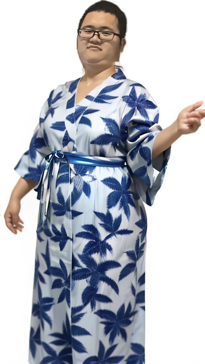 Yukata figure、fat man、Beautiful blue yukata