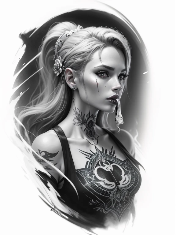 charcoal pencil drawing, 4k, best quality, realistic drawing, professional sketch, a drawing of a woman with a skull in her mouth, aetherpunk digital airbrush art, digital airbrush art, in the style of Anne Stokes, monochrome airbrush painting, drawing realism tattoo drawing, realism tattoo drawing, detailed matte fantasy portrait, realism tattoo drawing, epic pencil illustration, demon woman, detailed airbrush art, airbrush art, inspired by Anne Stokes