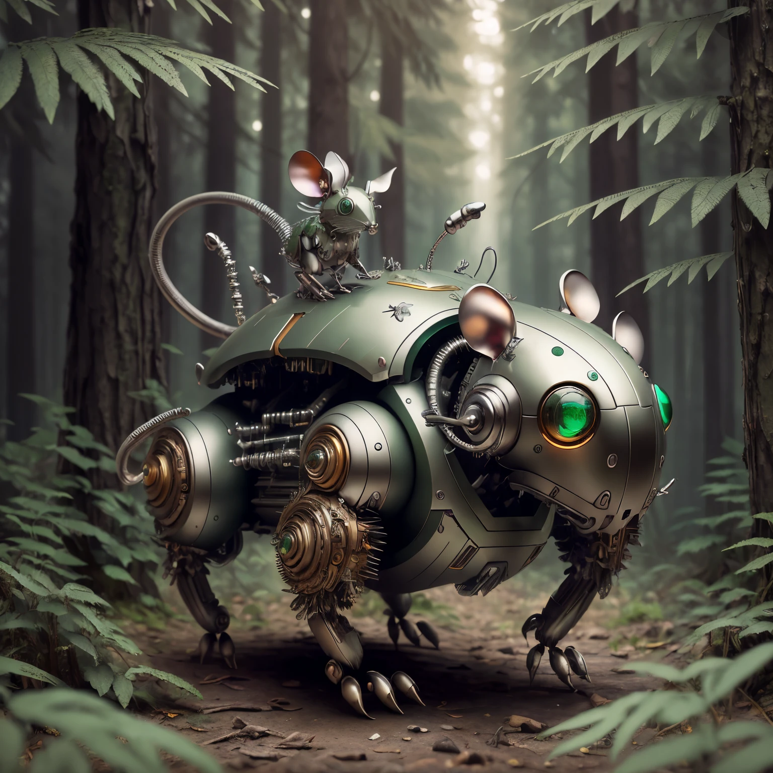 (最high quality, masterpiece, high detail), (8K, high quality, surreal), Mouse cyborg Mech4nim4lAI, (forest), 