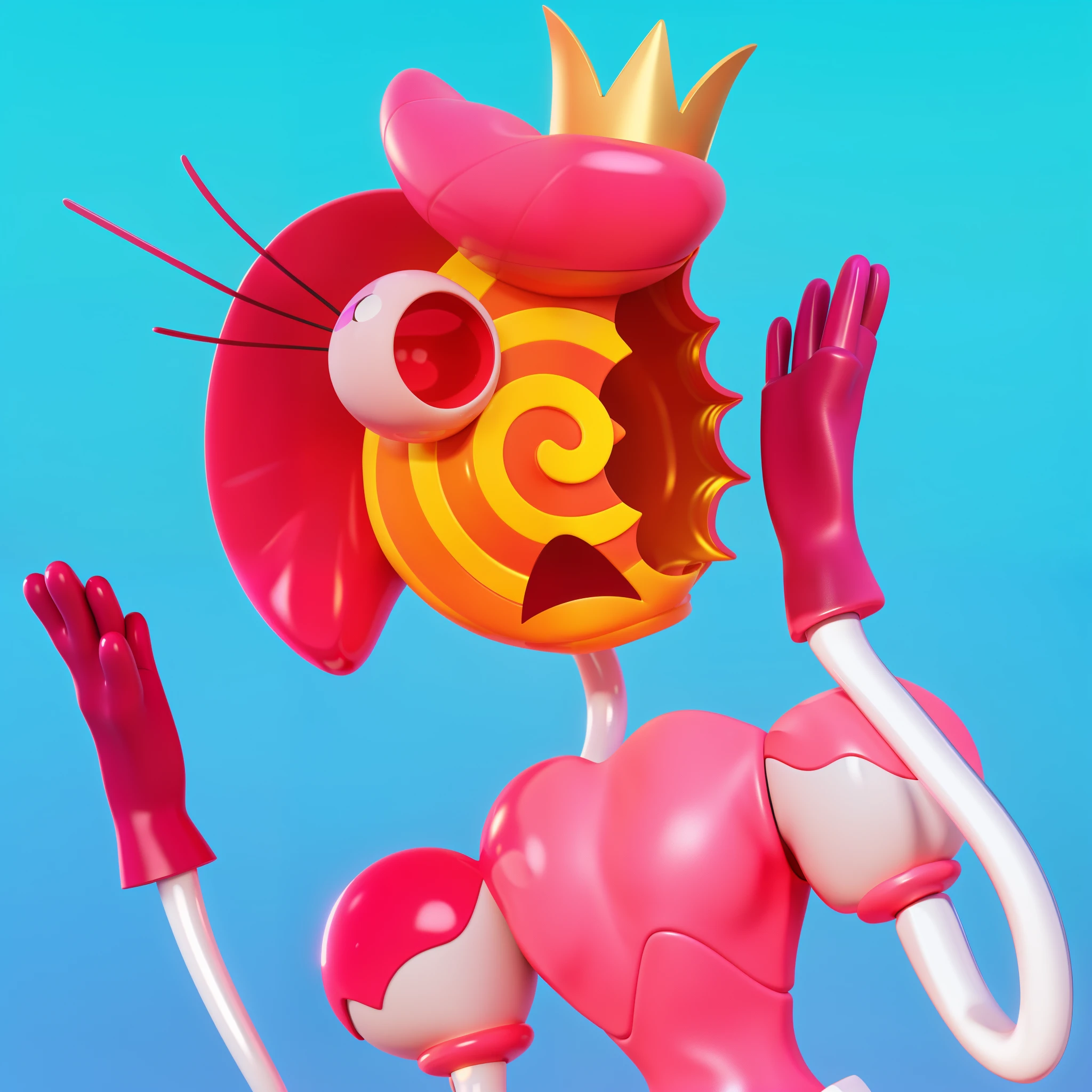 Close-up of a cartoon character wearing a pink dress and light, Pink cult character, гуманоид розовый женский кальмар young woman, animated character, green scared eyes, Beautiful pink little alien, this character has cryokinesis, shining pink face, character close up, humanoid character, Stylized 3D, chewing body, stylized character, 3D character, 3rd character A blue character with a hat, a sad face, and a yellow bow tie is standing in front of a purple door. It has two golden loops around its body. there is a blue-orange daddy long legs in a hat and a yellow rope, iconic character with high detail, 2 d illustration, 2D illustration, stylized digital illustration, art of mobile games, in the elevator, Digital illustration -, Game illustration, mobile game background, 2d digital illustration, evil. bright colors. Cute, blue daddy long legs toy, glossy texture, smooth 3d model, A character head, wearing a pink dress and a crown, 3D icon for mobile game, cartoon key frame rendering, Cute 3D рендеринг, Friendly cat, Shiny metallic, zbrush color rendering. perfect cgi, cgi art created only with gradients, smooth silhouette, high intensity refraction, (plastic material), most beautiful vfx, blue background, plastic refractions, pink mommy long legs toy, glossy texture, smooth 3d model, multiple light sources, rim light, sharp post effects render, (glossy plastic texture with multiple big light probe refractions), perfect cgi, cgi art created only with gradients, smooth silhouette, high intensity refraction, (plastic material), most beautiful vfx, blue background, plastic refractionsмультяшная young woman в красной юбке и синей рубашке, Чаки style, animated character, dancing character, 3rd character render, April render, 3rd character art, 3rd character, 3D character, Cartoon character, young woman, 3D rendering of characters 8k, Tuni, 3D rendering stylized