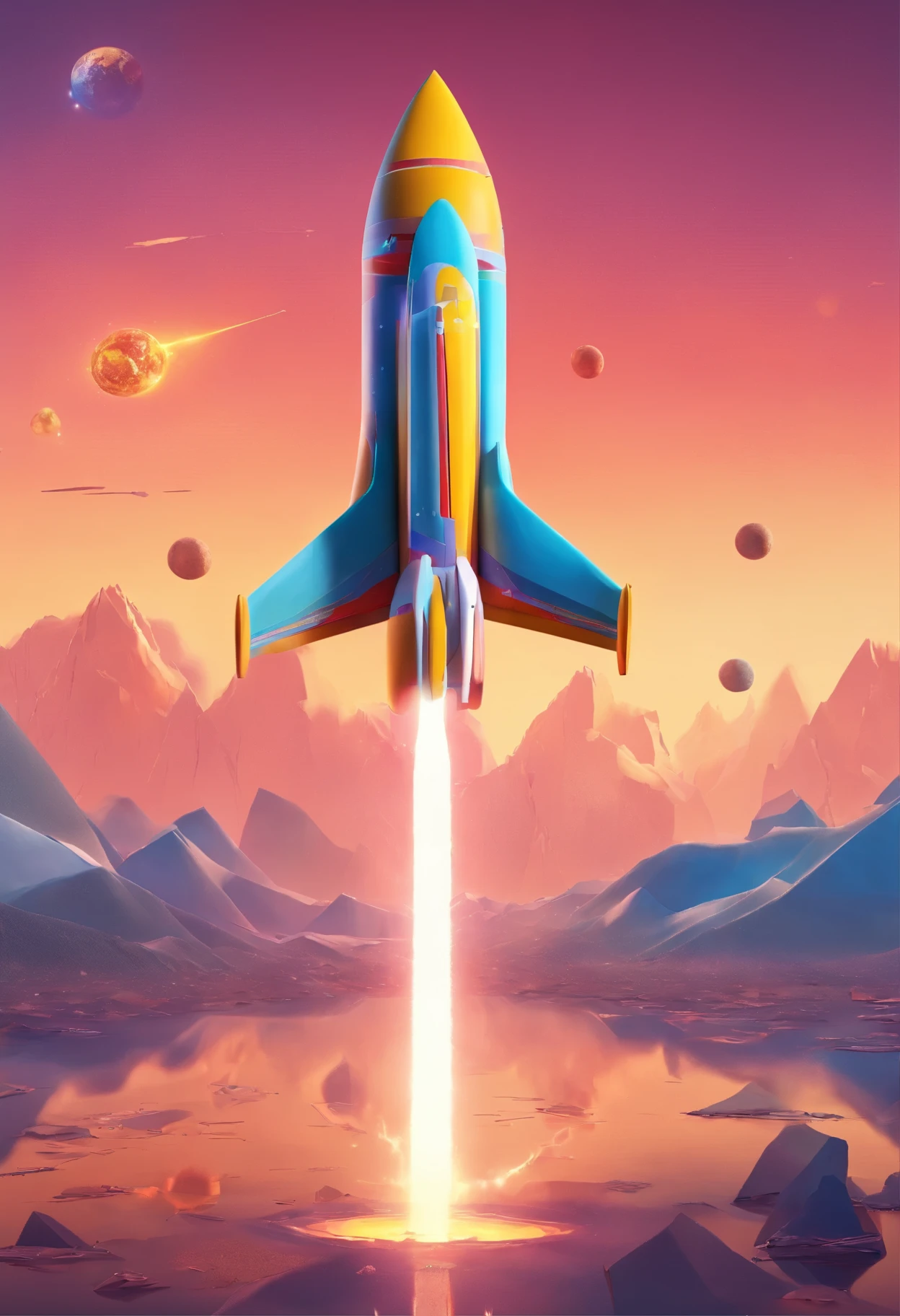 Craft an inspiring PiArt masterpiece featuring a dynamic rocket soaring into the cosmos, seamlessly integrating the iconic Pi logo or name, symbolizing the innovative spirit and trajectory of the Pi Network cryptocurrency project."