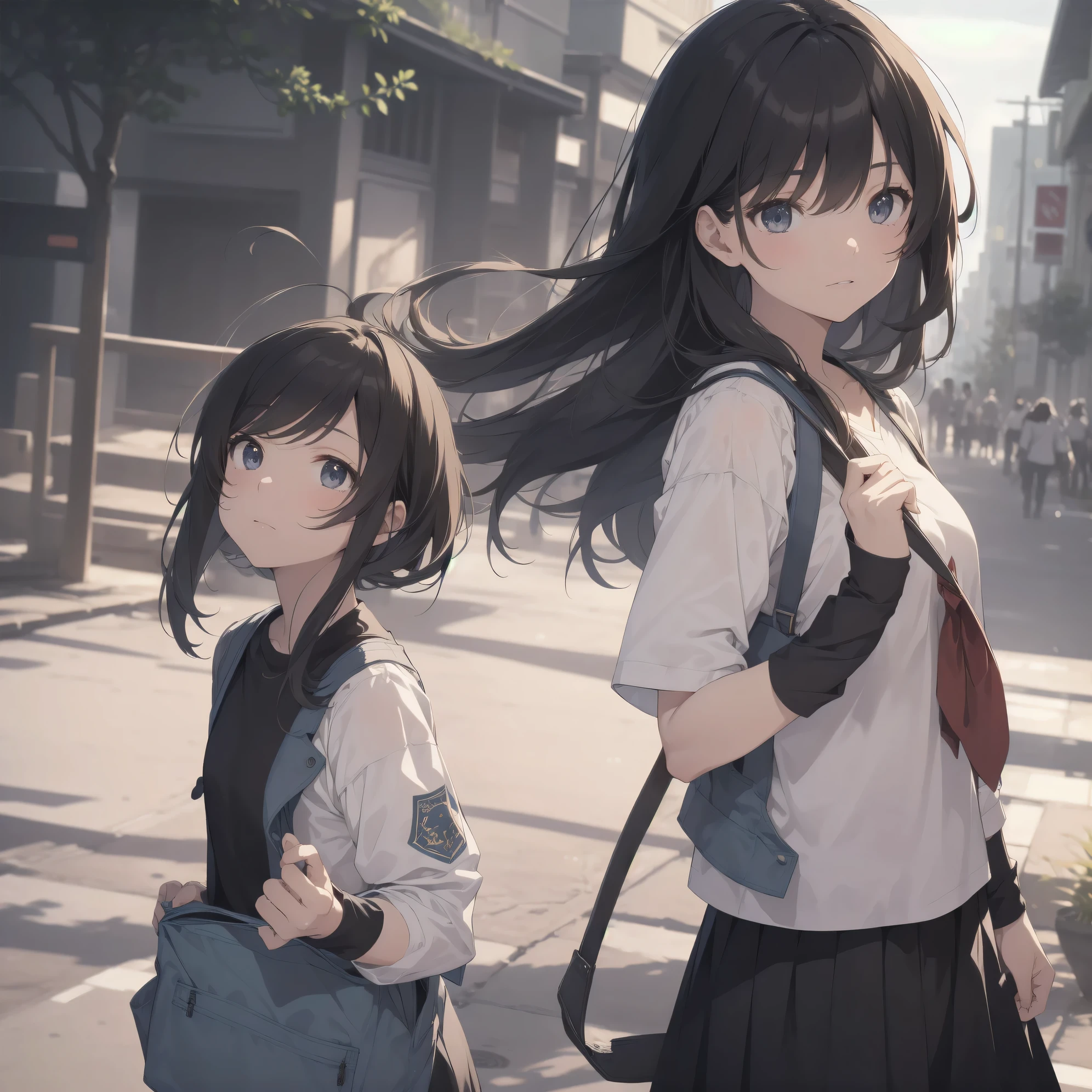 ultra-absurdres-Top quality by artist God, ultra-detailed, high resolution, anime moe artstyle, best anime 8k konachan wallpaper, pixiv contest winner, perfect anatomy,break, 1girl, (Please draw a girl walking sleepily to school alone. )break,(Solo,little female, 13-year-old:1.3),Full limbs, complete fingers,a junior high school student, Attractiveness of immature bodies, (very short hair), short cut, flat chest, , small butt, small black eyes, beautiful detailed eyes, well-proportioned iris and pupils, expressive eyes, highres detailed hair, soft expression, school_uniform, white shirt, pleated skirt,(Detailed Lighting), (Detailed background), in the School commute route. break,super detailed skin, Best cinematic lighting powered by famous artist, 8k,beauty illustration,photoshop_(medium),very aesthetic,break,((artist:asutora )), artist:akinashi yuu ,artist:oyari ashito ,artist:kantoku ,