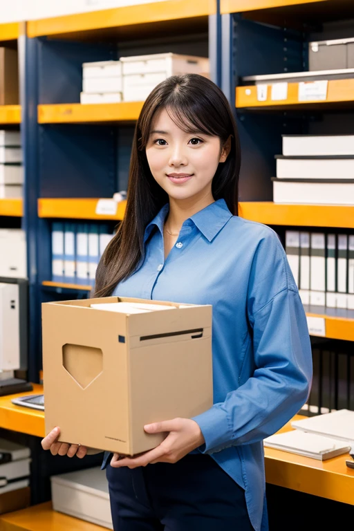 Woman holding files at work