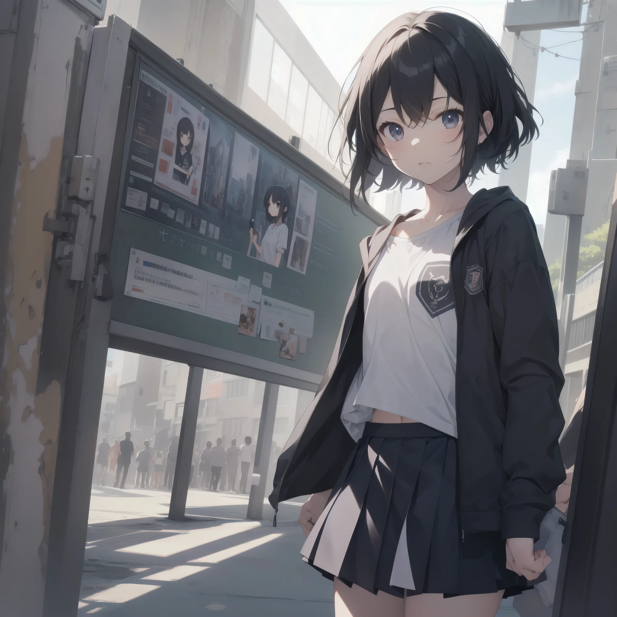 ultra-absurdres-Top quality by artist God, ultra-detailed, high resolution, anime moe artstyle, best anime 8k konachan wallpaper, pixiv contest winner, perfect anatomy,break, 1girl, (Please draw a girl walking sleepily to school alone. )break,(Solo,little female, 13-year-old:1.3),Full limbs, complete fingers,a junior high school student, Attractiveness of immature bodies, (very short hair), short cut, flat chest, , small butt, small black eyes, beautiful detailed eyes, well-proportioned iris and pupils, expressive eyes, highres detailed hair, soft expression, school_uniform, white shirt, pleated skirt,(Detailed Lighting), (Detailed background), in the School commute route. break,super detailed skin, Best cinematic lighting powered by famous artist, 8k,beauty illustration,photoshop_(medium),very aesthetic,break,((artist:asutora )), artist:akinashi yuu ,artist:oyari ashito ,artist:kantoku ,