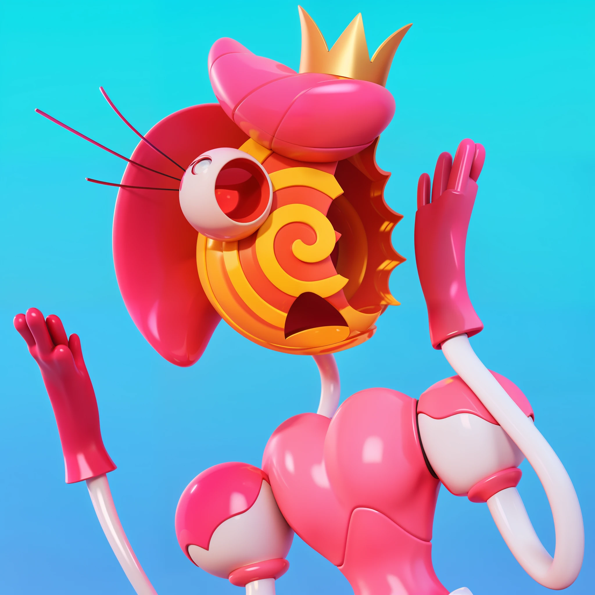 Close-up of a cartoon character wearing a pink dress and light, Pink cult character, гуманоид розовый женский кальмар young woman, animated character, green scared eyes, Beautiful pink little alien, this character has cryokinesis, shining pink face, character close up, humanoid character, Stylized 3D, chewing body, stylized character, 3D character, 3rd character A blue character with a hat, a sad face, and a yellow bow tie is standing in front of a purple door. It has two golden loops around its body. there is a blue-orange daddy long legs in a hat and a yellow rope, iconic character with high detail, 2 d illustration, 2D illustration, stylized digital illustration, art of mobile games, in the elevator, Digital illustration -, Game illustration, mobile game background, 2d digital illustration, evil. bright colors. Cute, blue daddy long legs toy, glossy texture, smooth 3d model, A character head, wearing a pink dress and a crown, 3D icon for mobile game, cartoon key frame rendering, Cute 3D рендеринг, Friendly cat, Shiny metallic, zbrush color rendering. perfect cgi, cgi art created only with gradients, smooth silhouette, high intensity refraction, (plastic material), most beautiful vfx, blue background, plastic refractions, pink mommy long legs toy, glossy texture, smooth 3d model, multiple light sources, rim light, sharp post effects render, (glossy plastic texture with multiple big light probe refractions), perfect cgi, cgi art created only with gradients, smooth silhouette, high intensity refraction, (plastic material), most beautiful vfx, blue background, plastic refractionsмультяшная young woman в красной юбке и синей рубашке, Чаки style, animated character, dancing character, 3rd character render, April render, 3rd character art, 3rd character, 3D character, Cartoon character, young woman, 3D rendering of characters 8k, Tuni, 3D rendering stylized