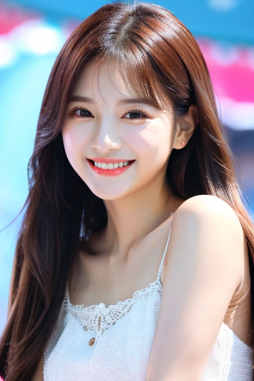 Korean idol cute smile bright long hair elegant beautiful woman,Sweet smile looking at camera best quality HD fair skin