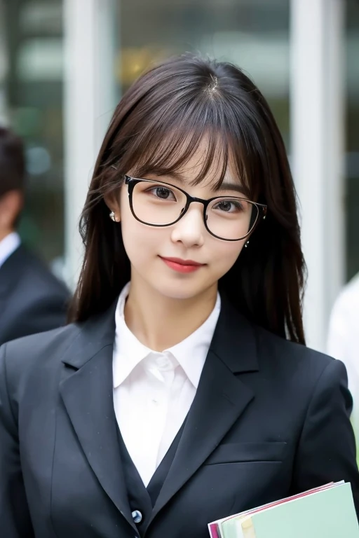 girl、smile、suit、glasses、office