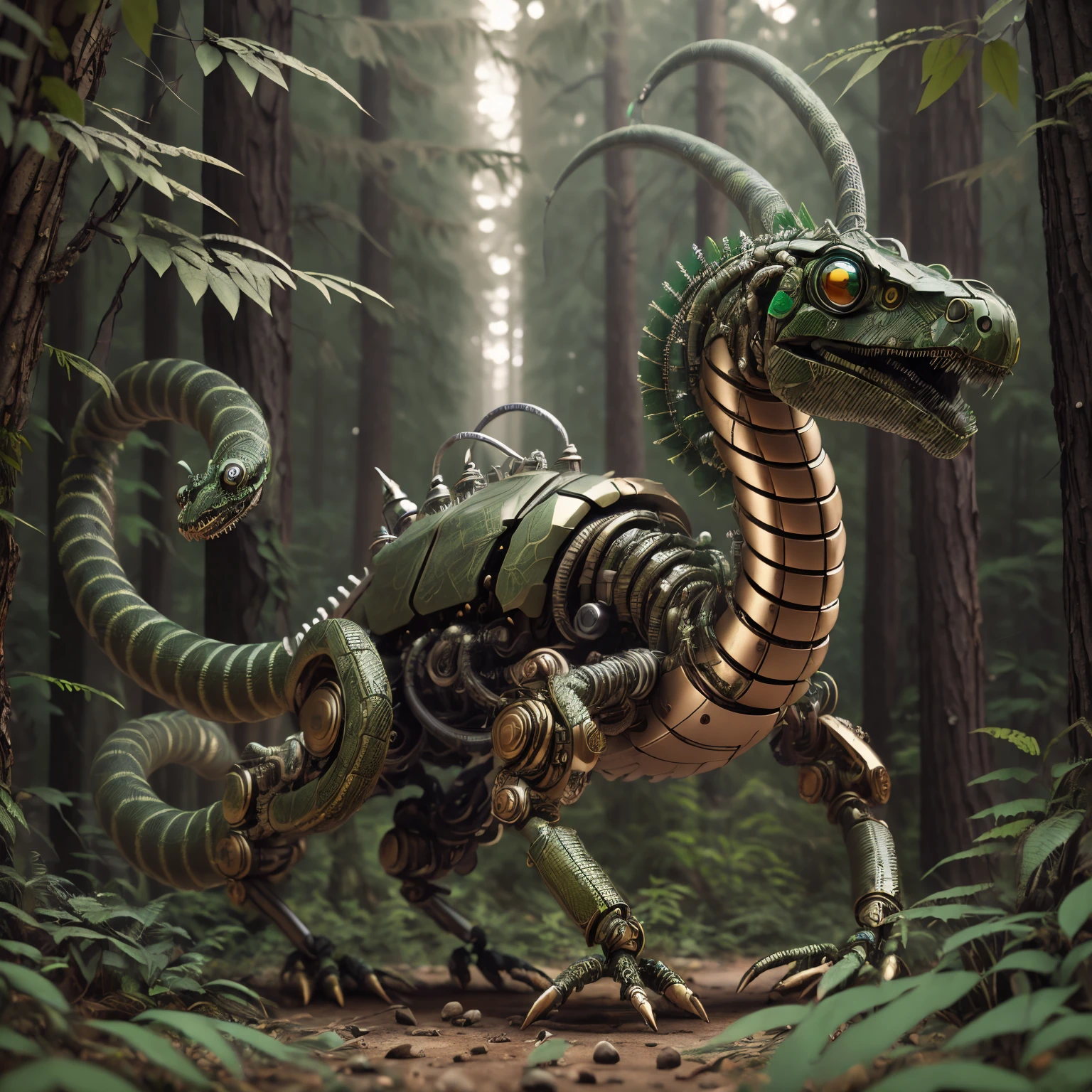 (最high quality, masterpiece, high detail), (8K, high quality, surreal), Snake Cyborg Mech4nim4lAI, (forest),