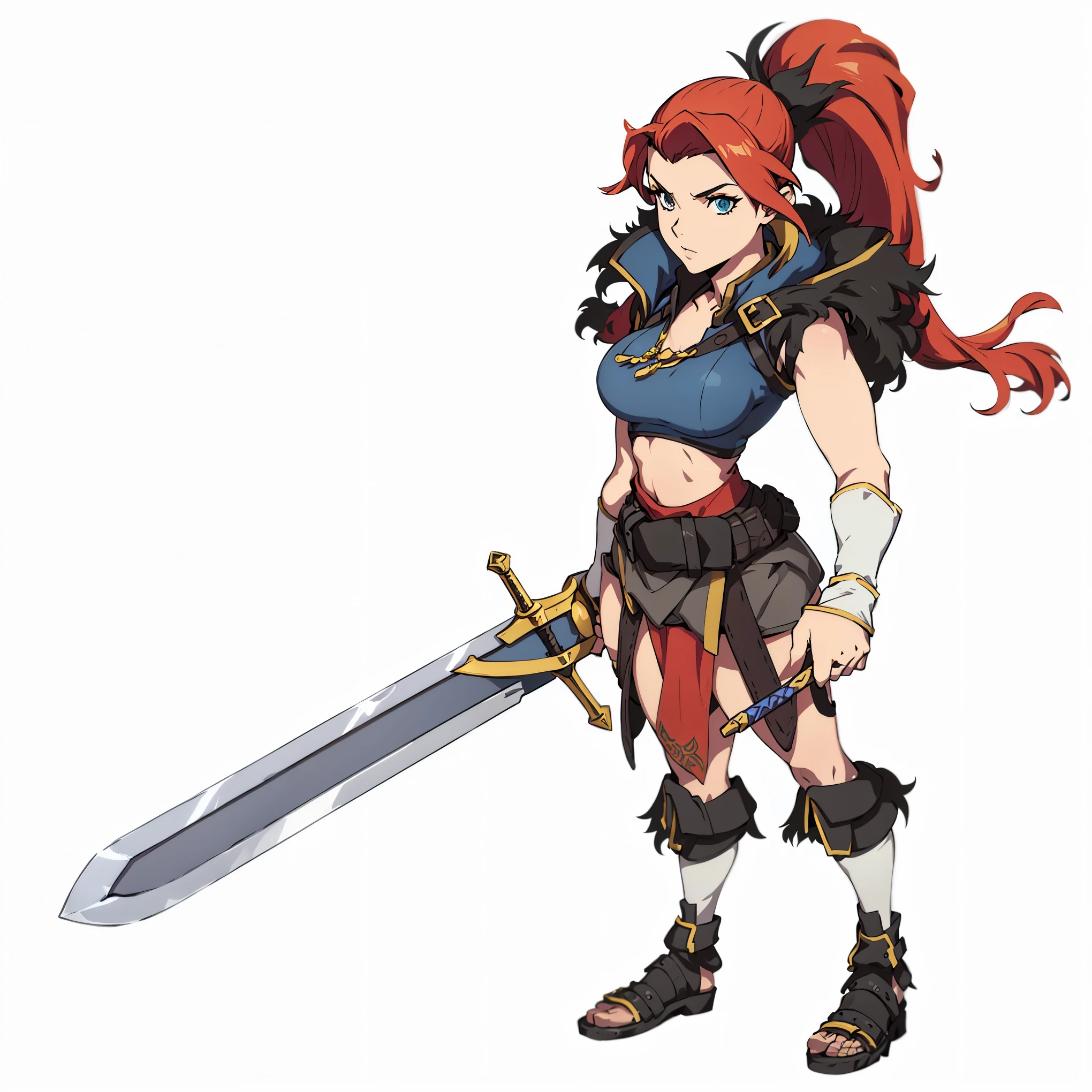 Cartoon close-up of a woman holding a sword, she holds a sword, Northern adult female warrior, official character art, heroine, With a big sword, Freya, Japanese role playing game characters, Natalie in epic battle fantasy, katana zero video game character, female barbarian, Japanese role playing game characters art, Valkyrie style character, a very beautiful violent woman