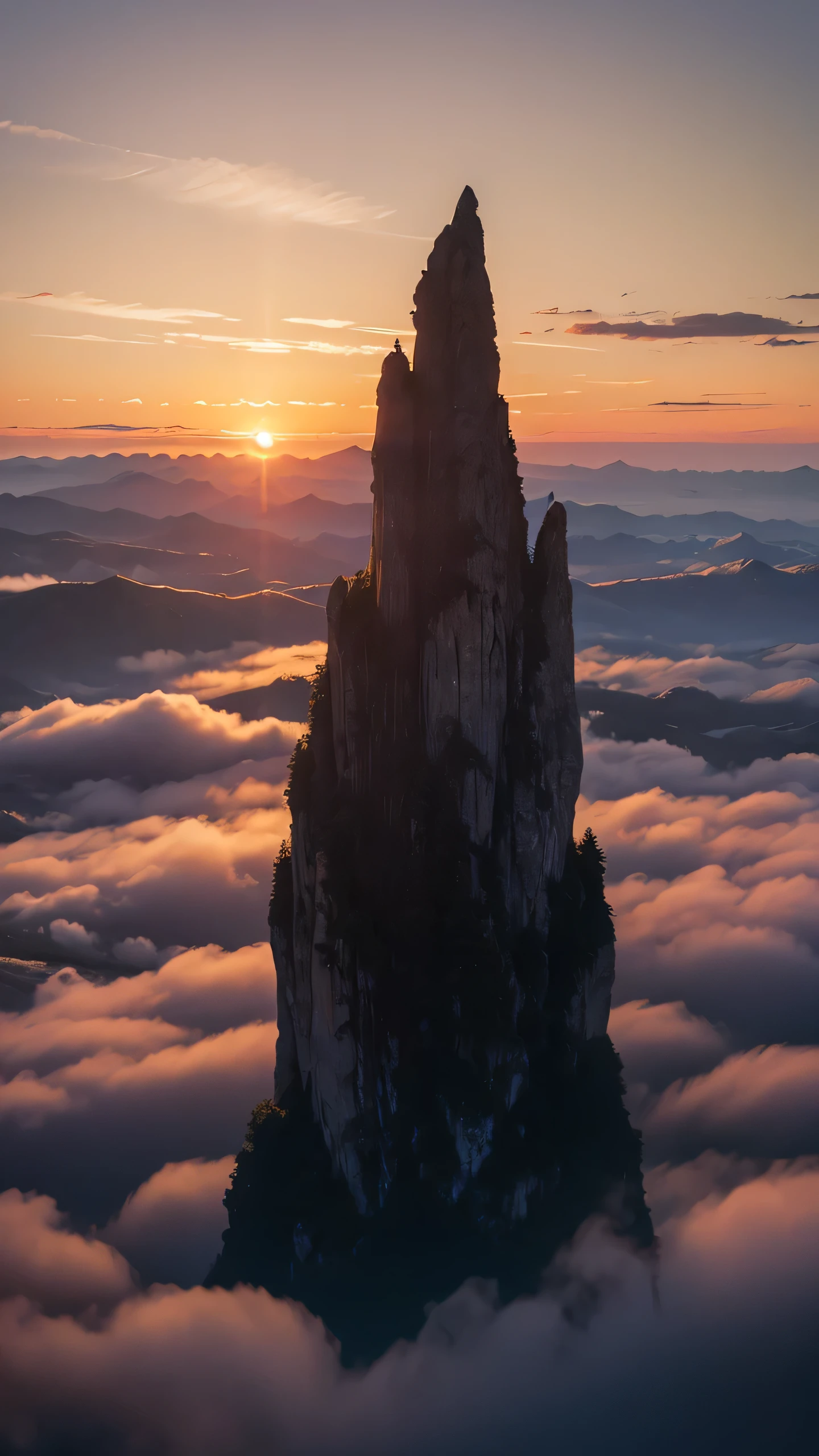 Highest image quality,fantasy,sea of clouds,sunset