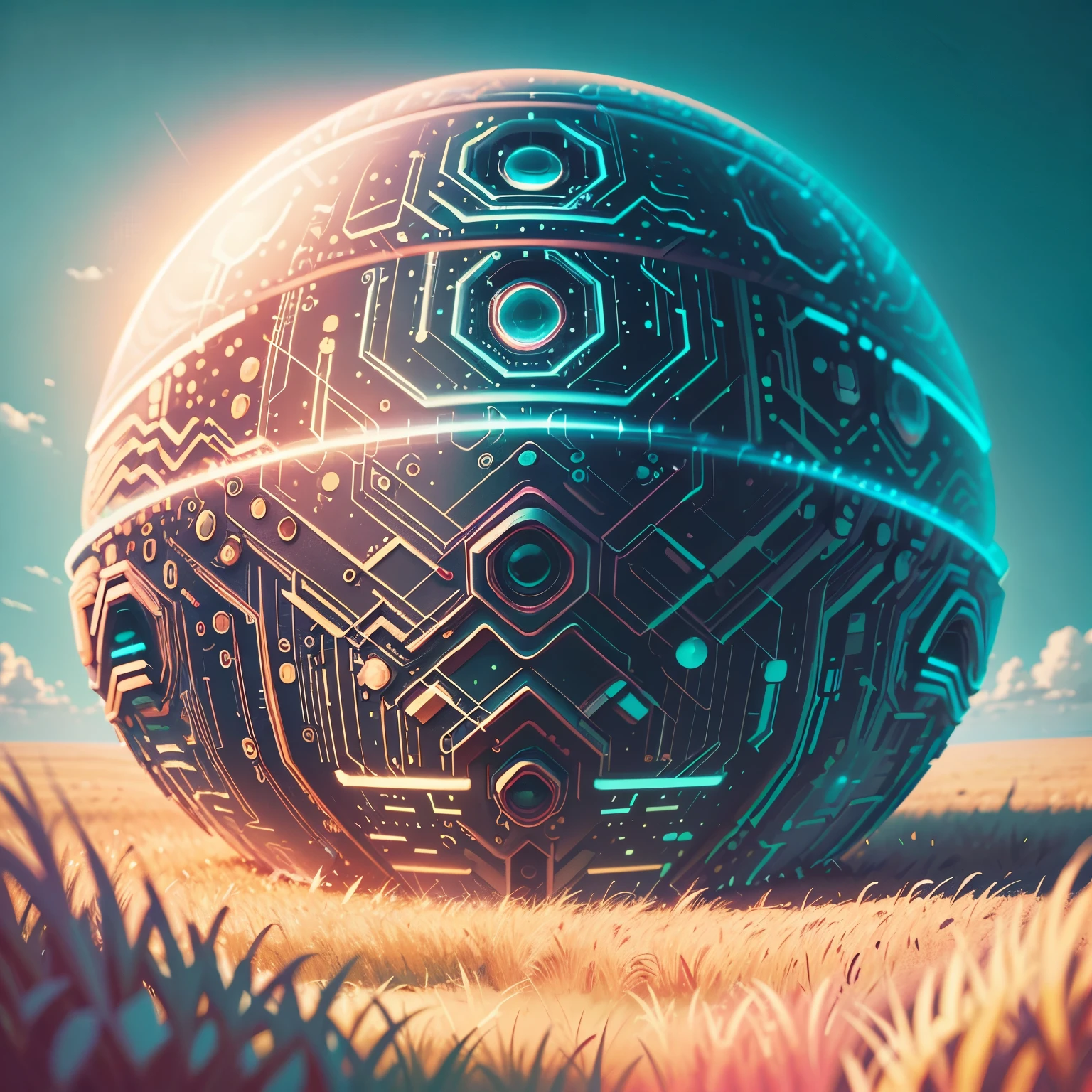 There's a big pink thing in the middle of the grassland, 3 d render Beeple, In the art style of Philip Hodas, realism | Beeple, in the style of Beeple, Beeple masterpiece, Beeple. Rendering with Octane
