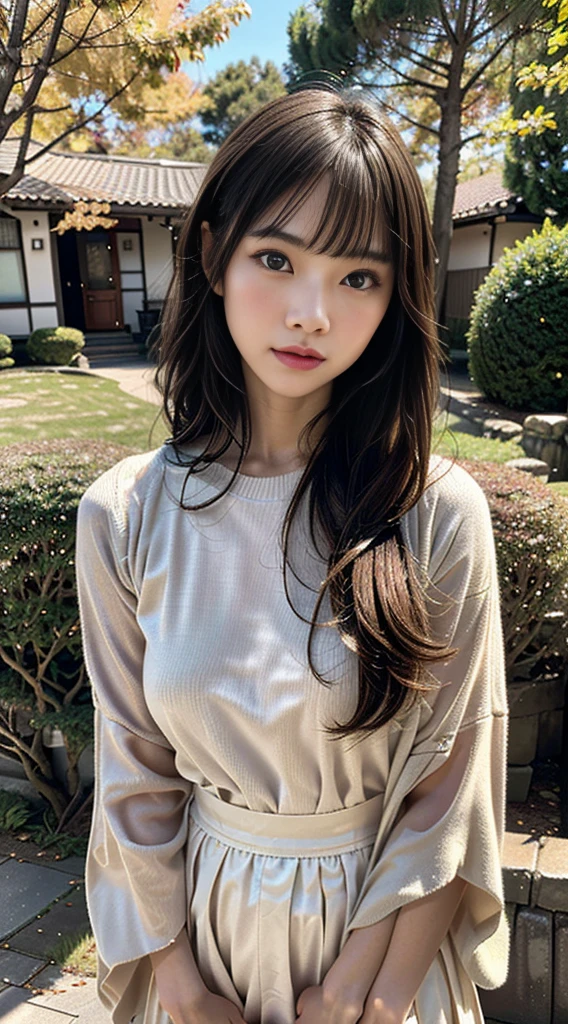 Image resolution 8K、masterpiece:1.3)、Beauty、1 female、(魅力的なbody:1.2)、abdomen:1.1、Dark Brown Hair:1.1、(body:1.2)、Ultra-detailed face、Attractive lips、double eyelid、Wear fashionable, stylish clothes、Super realistic and detailed and super cute、Japanese women、10th generation(18-year-old)、Smiling with a nice smile、Hair fluttering in the wind、color々Hair style、Portrait in studio、color々Facial expressions