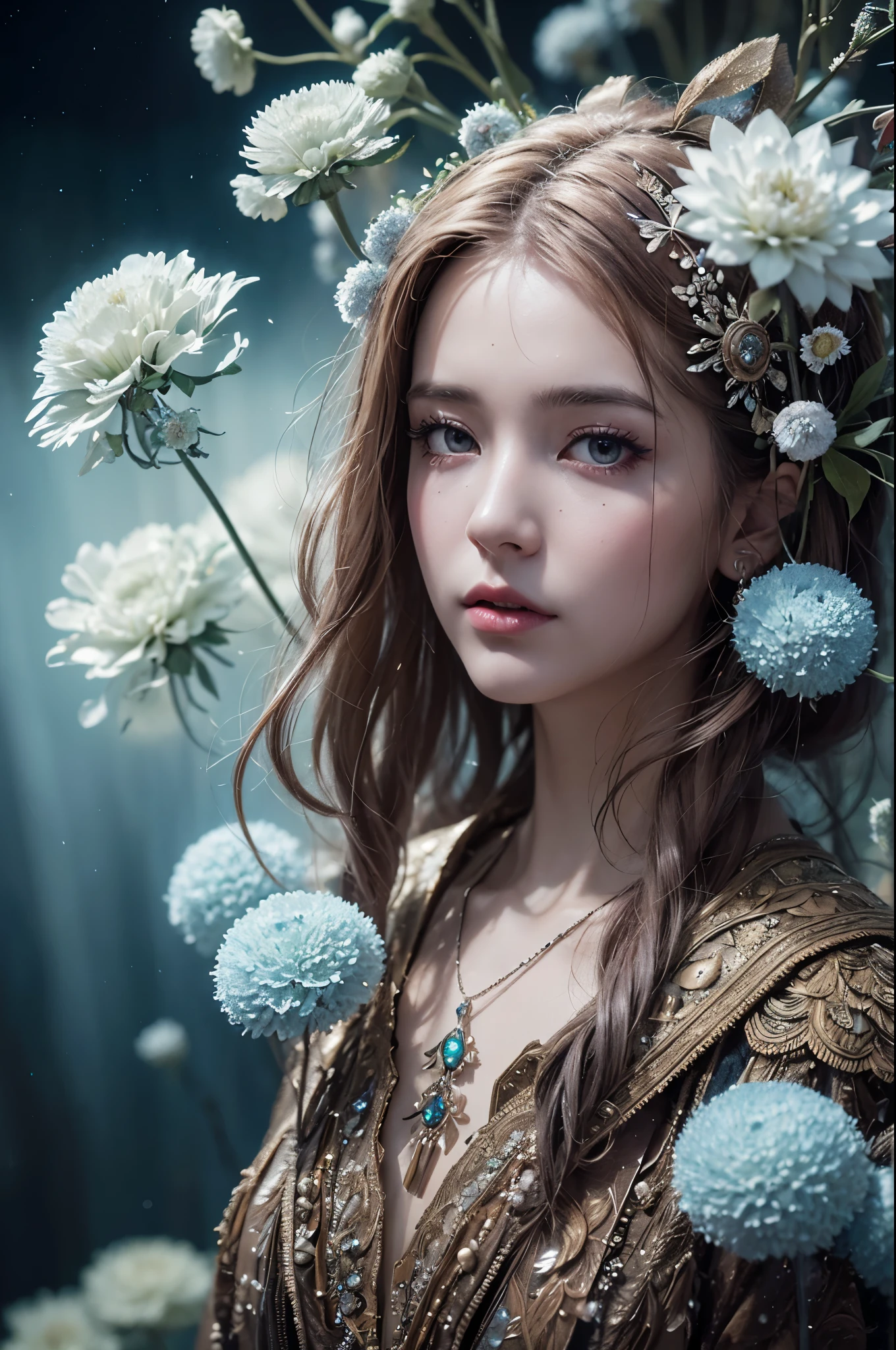 fog, light, dust, royal fractal, holographic cosmic flowers, illustration, mixed technique by Pablo Amaringo "Merriam, Nikolina Petolas, Peter Grik, Dariusz Klimczak, surreal hallucinatory, intricately detailed sharp focus", digital art, perfect composition, beautiful detailed, intricate, insanely detailed octane rendering trending on artstation, 8k art photography, photorealistic concept