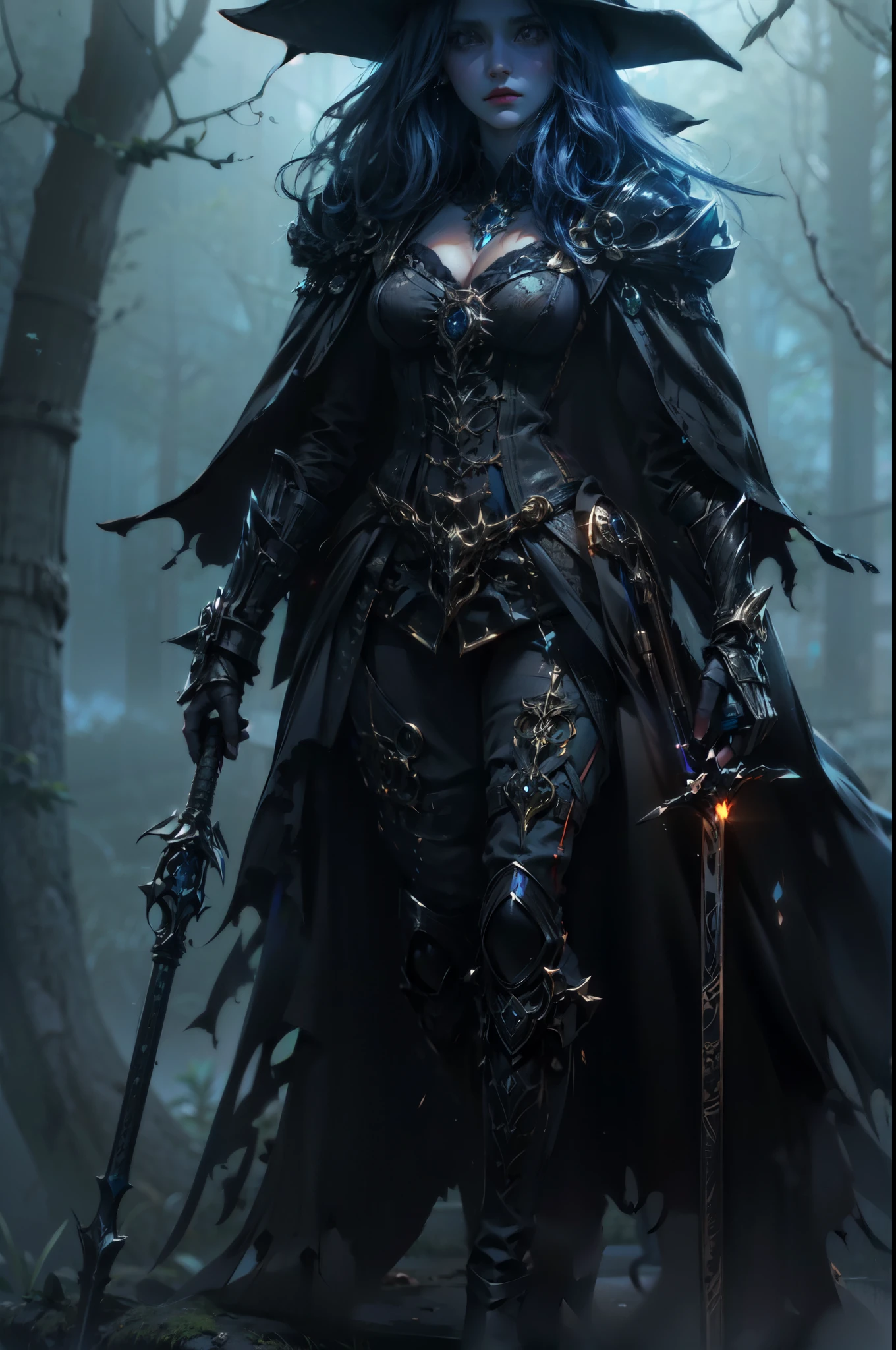 (very detailed 8k wallpaper), medium shot of a terrifying necromancer, intricate, high detail, dramatic