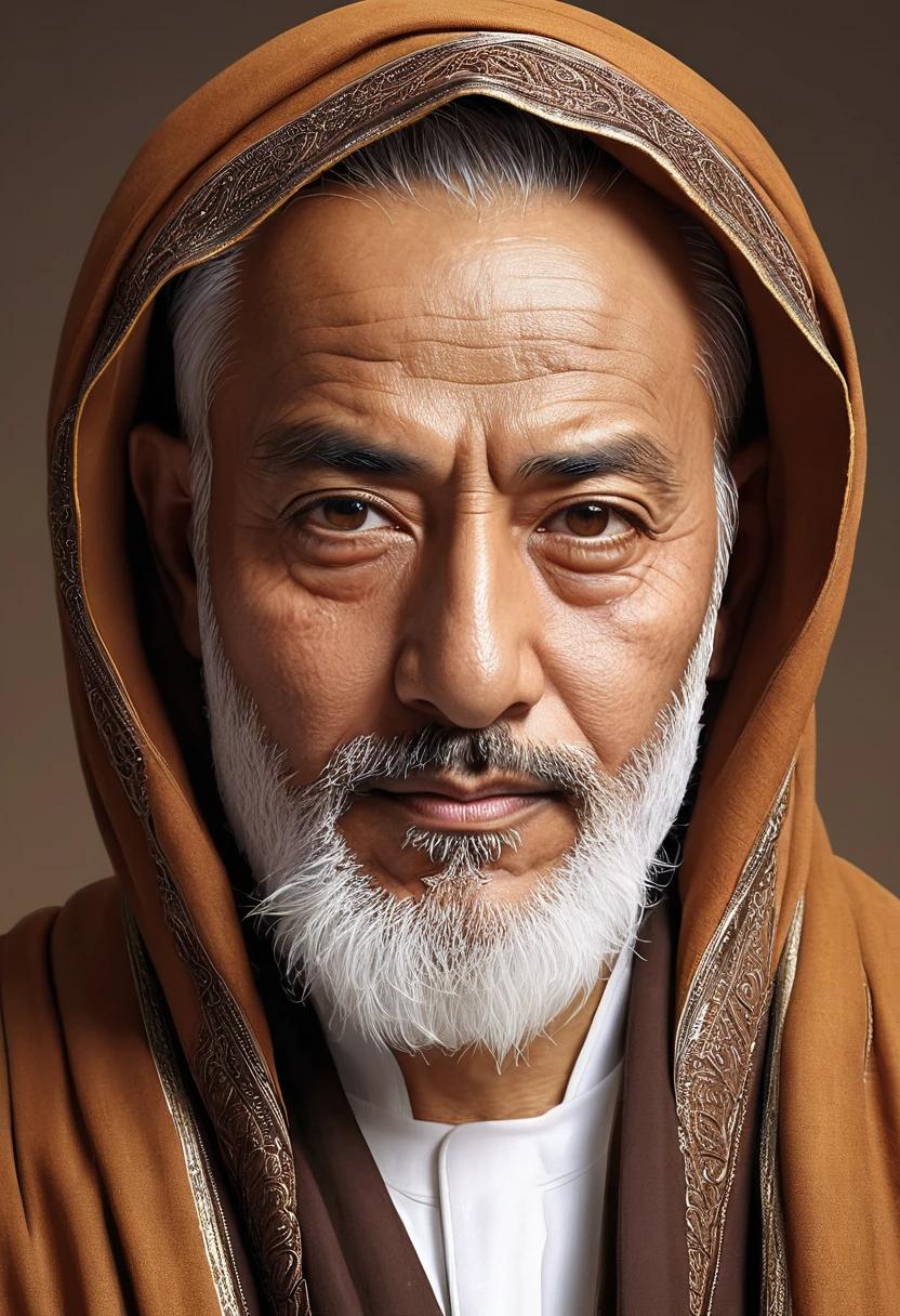 Copy the prompt Arabian man with white beard and brown jacket, super detailed portrait, monk portrait, elderの肖像画, ultra realistic digital painting, cinematic realistic portrait, realistic digital painting, 賢いelder, photorealistic digital painting, hyper realistic digital painting, Oriental Face, highly realistic digital art, elder, asian face, cinematic.CG