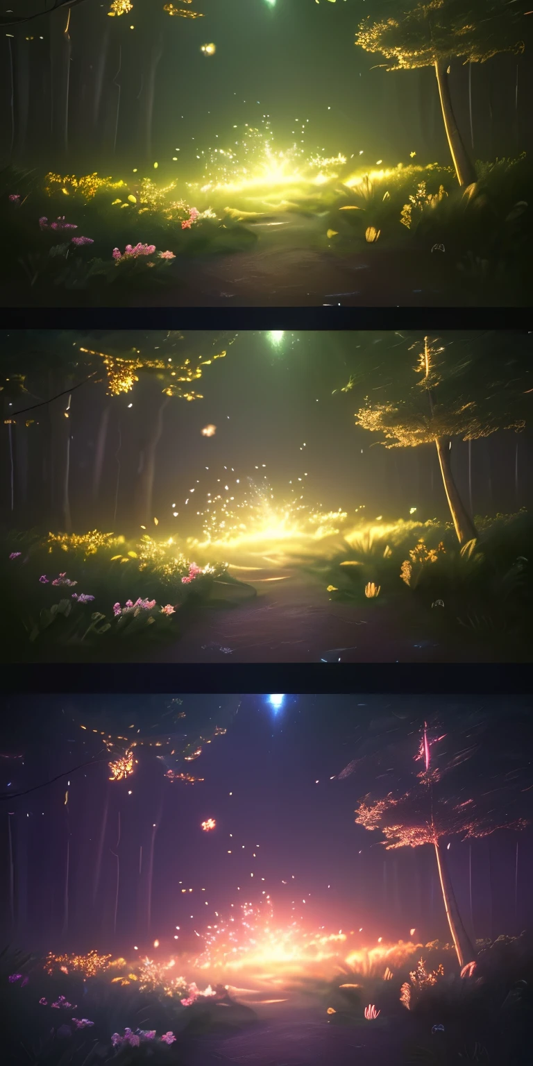 masterpiece, best quality, (Very detailed CG unified 8k wallpaper), (best quality), (Best Illustration), (best shade), 发光firefly, , nature元素 in the forest theme. Night Forest, beautiful forest, nature, surrounded by flowers, delicate foliage and branches surrounded by firefly (nature元素), (jungle theme), (foliage), (branches), (firefly), (particle effect) ETC. 3d , octane rendering, Ray tracing, Super detailed--v6