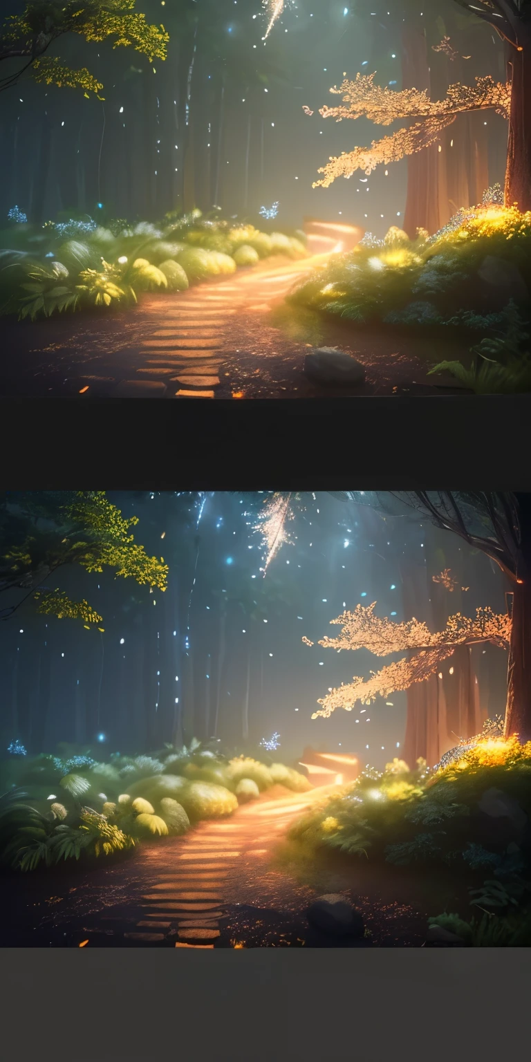 masterpiece, best quality, (Very detailed CG unified 8k wallpaper), (best quality), (Best Illustration), (best shade), 发光firefly, , nature元素 in the forest theme. Night Forest, beautiful forest, nature, surrounded by flowers, delicate foliage and branches surrounded by firefly (nature元素), (jungle theme), (foliage), (branches), (firefly), (particle effect) ETC. 3d , octane rendering, Ray tracing, Super detailed--v6