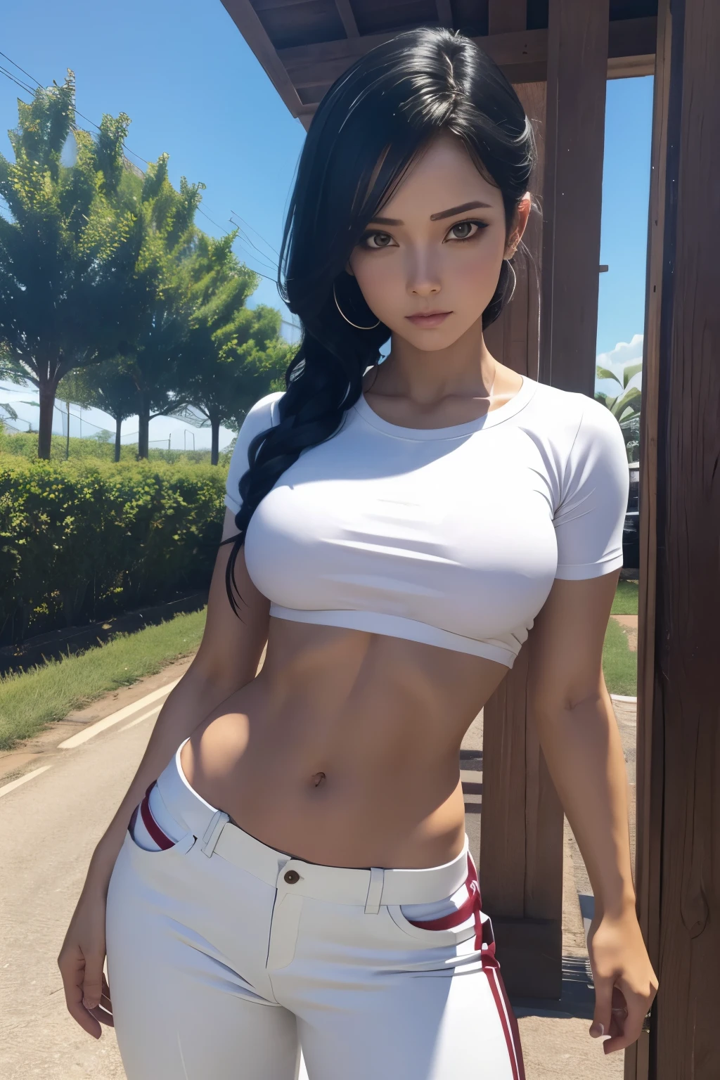 <lora:crop_shirts:0.8>, (nsfw),((crop top)),((underboob)),(realistic, photorealistic), (((gigantic breasts))),(navel, midriff), (short sleeves),1girl, full body, cowboy shot, standing, (white thongs),(black thighhighs),(sneakers), (masterpiece, best quality, high quality),(colorful),(delicate eyes and face), volumatic light, ray tracing, bust shot ,extremely detailed CG unity 8k wallpaper,solo((flying petal)),(Flowery meadow) sky, blue sky, sunny, light, fantasy, windy, magic sparks, outdoors,