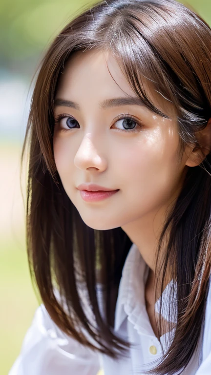 (((32k,high details,high detail、masterpiece,attention to detail,alone))),Raw photo & realistic atmosphere,beautiful dark blue eyes,detailed mouth,glossy lips,thin eyebrows,fine eyes、Soft white skin that shines in every detail、sheの深い黒い目はとても美しいです,lip details、very beautiful face,very well-shaped face、lifelike face,shining beautiful lips,beautiful eyebrows,infinite reality, Realistic young gravure idol,she'she'she'she'she'she'very cute woman , young gravure idol, young gravure idol, Very beautiful and cute 22 years old beautiful girl,incredibly beautiful and classy,22 years old beautiful girl,natural soft light,(shiny hair,,Beautiful and kind eyes:1.5),gentle smile,well-shaped chest,medium long hair,tie hair,beautiful posture,no makeup,think ahead,